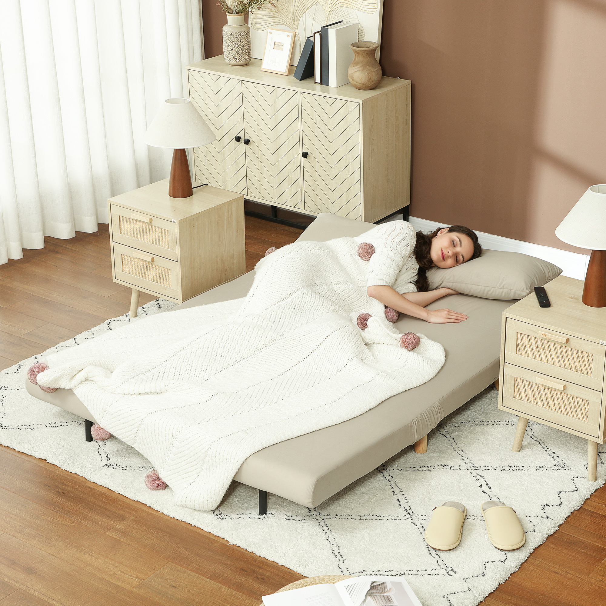 HOMCOM Slaapbank Relaxbank Sofa Couch, Incl. 2 Kussens, Fluweeloptiek, 130 x 78 x 79 cm, Beige