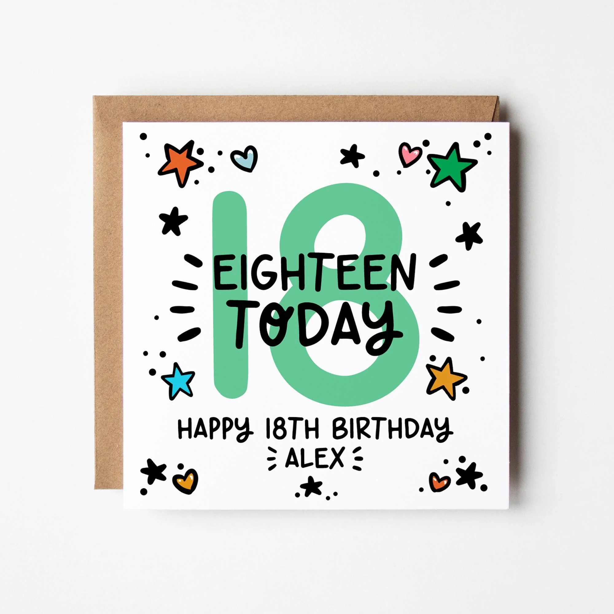 18th Birthday Card For Boys and Girls, Personalised with Kraft envelope