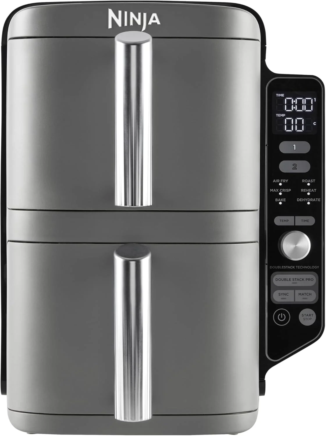 Ninja Double Stack XL Air Fryer, 9.5 Litre, Vertical Double Drawer, 4 Cooking Levels, 2 Drawers and 2 Grids, Space Saving Design, 6 Cooking Functions, 8 Portions, Black/Copper, SL400EUCP