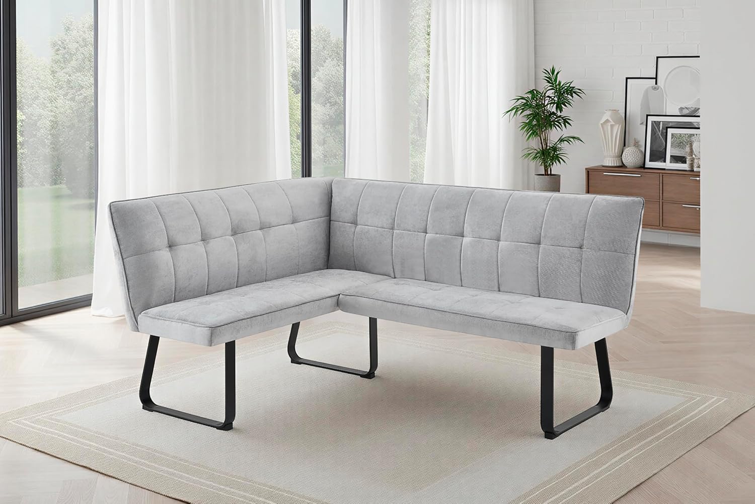 byLIVING Eckbank TALEA/Webstoffbezug in hellgrau, Gestell in schwarz/Große Eckbank L-Form, Langer Schenkel rechts, komfortable Nosaqfederung/Sitzbank/Essbank/Maße: 128 x 168, H 93,5 cm