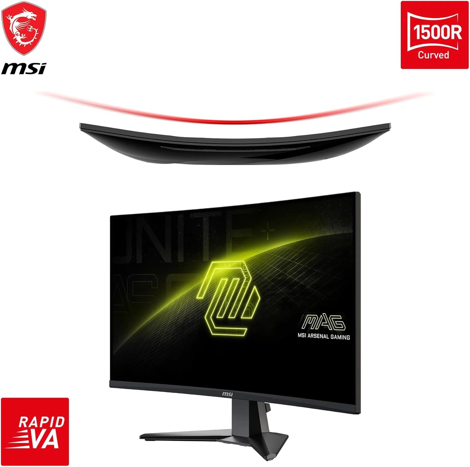 MSI MAG 27C6F 27 Zoll FHD Curved Gaming Monitor - 1500R 1920 x 1080 Rapid VA Panel, 180 Hz / 1ms (GtG), Adaptive-Sync - DP 1.2a, HDMI™ CEC