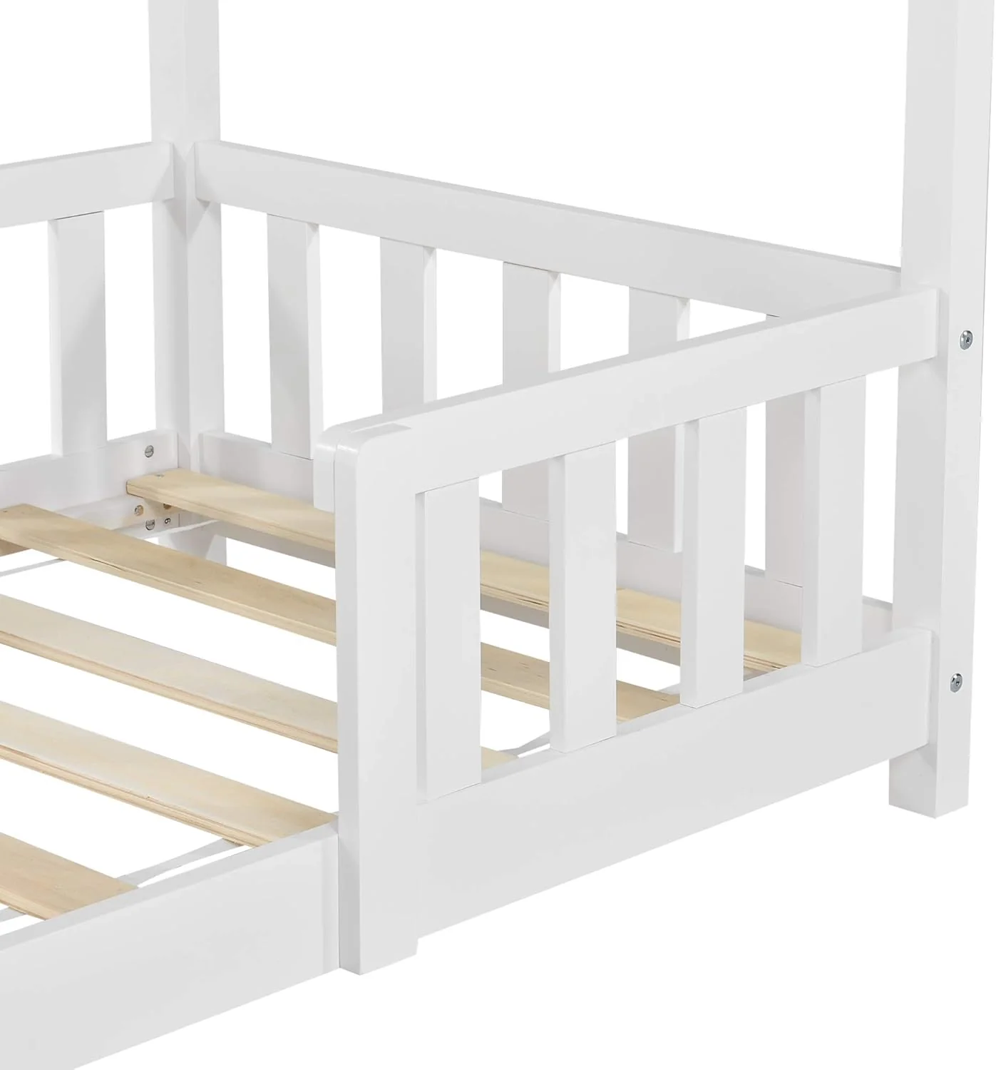 [en.casa] Letto per bambini Sisimiut a capanna 80 x 160 cm con protezione anticaduta letto in legno per bambini letto a terra rete a doghe in legno di pino Bianco opaco