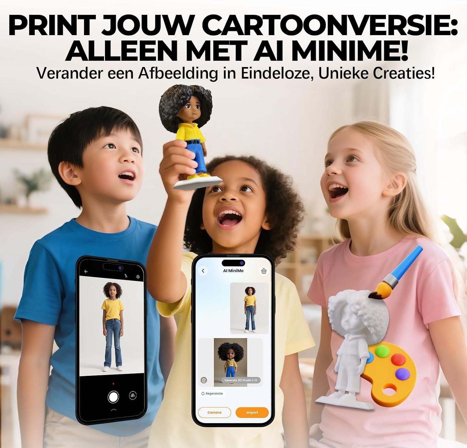 KI-gestützter 3D-Drucker für Kinder, 3D-Drucker mit 8 PLA-Filament-Set, KI Design-App, umfangreiche Sammlung an 3D-Spielzeugvorlagen,mit 16+ Mini-3D-Designmodulen, App-Steuerung