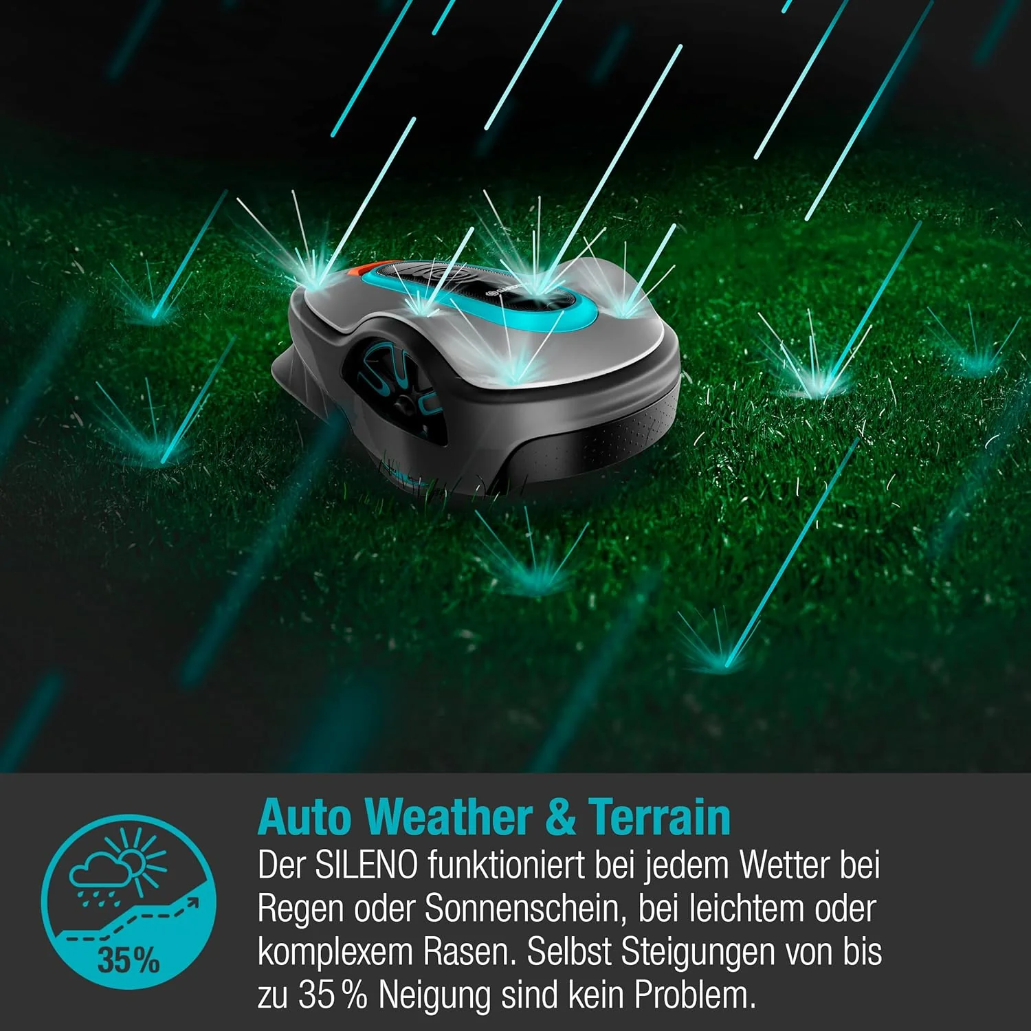 Gardena Robotmaaier SILENO minimo 500 m: intelligente grasmaaier met optimale connectiviteit, programmeerbaar met Gardena Bluetooth-app, DE-versie (15202-20)
