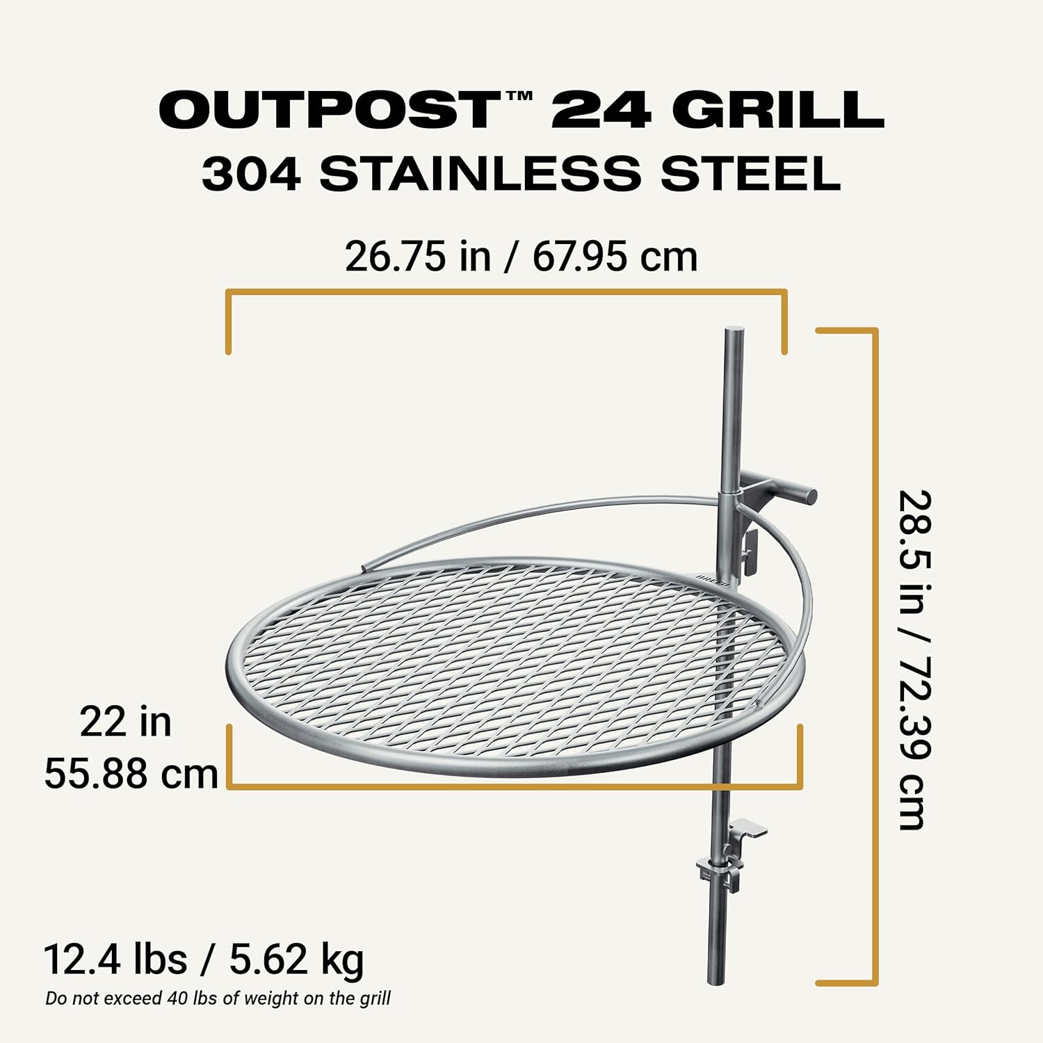 Outpost Grill 24 - Campfire Grill - Breeo X Series Accessory - Stainless Steel, Durable, USA Made - Campfire Grate - Camping Cooking Rack - Fire Pit Accessories