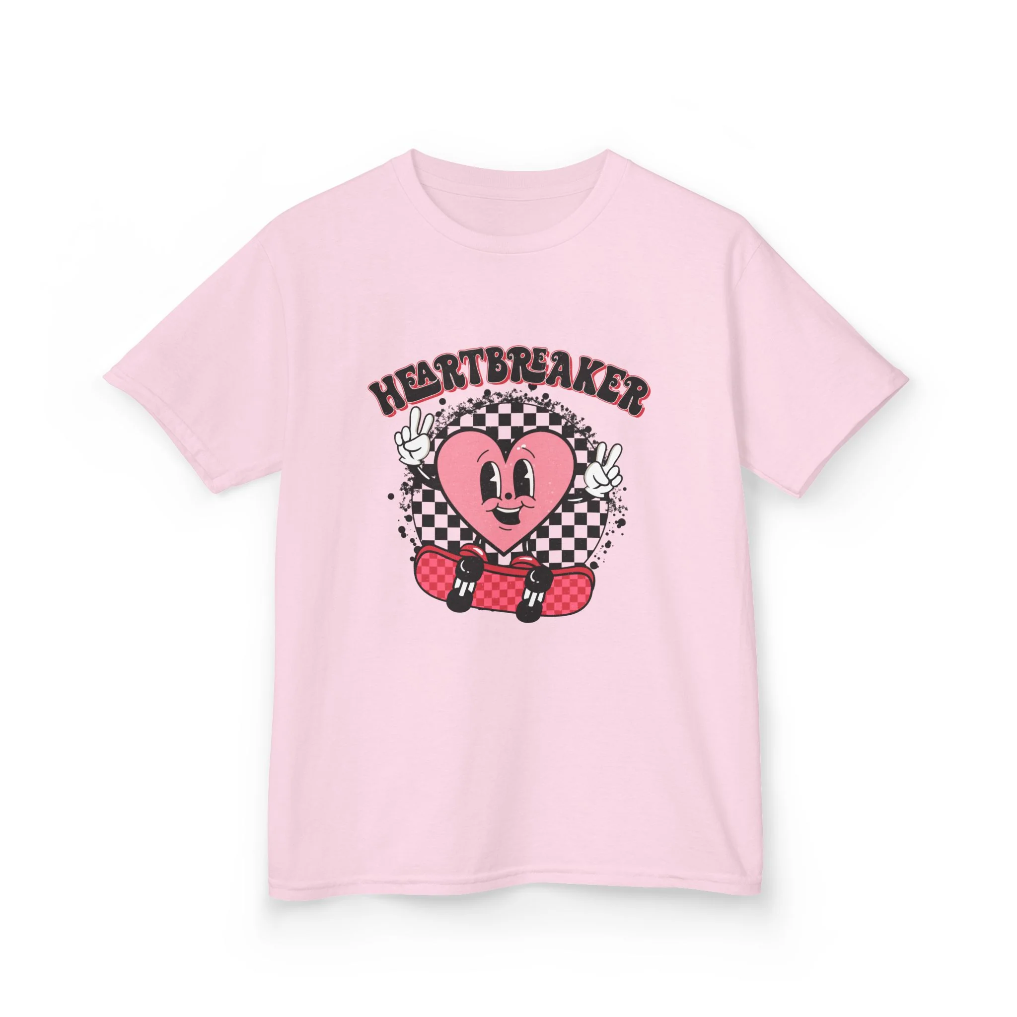 Heartbreaker Skateboard Kids Tee | Pink Heart Checkerboard
