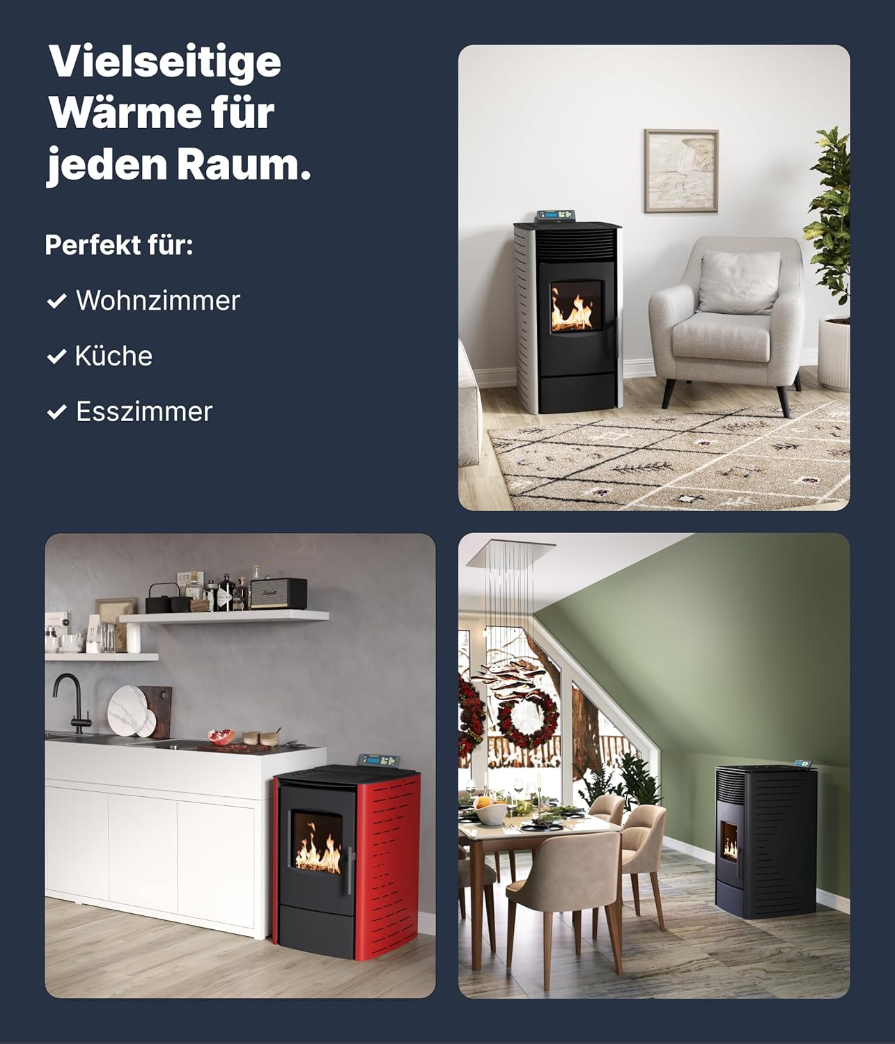 NEMAXX® P12 Pelletofen 13,6 kW A+ bis 300 m³ – Auto-Reinigungszyklus, ECO-Modus, Wochenprogramm & mechanische Reinigungsunterstützung – Rot