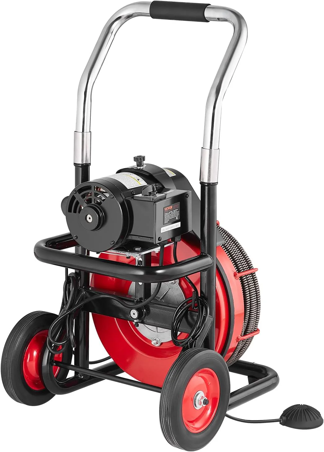 Drain Cleaner Machine 100FT x 1/2 Inch, Auto Feed Sewer Snake Auger on Wheels, 550W Portable Drain Cleaning Machine with 8 Cutters & Air-activated Foot Switch for 2