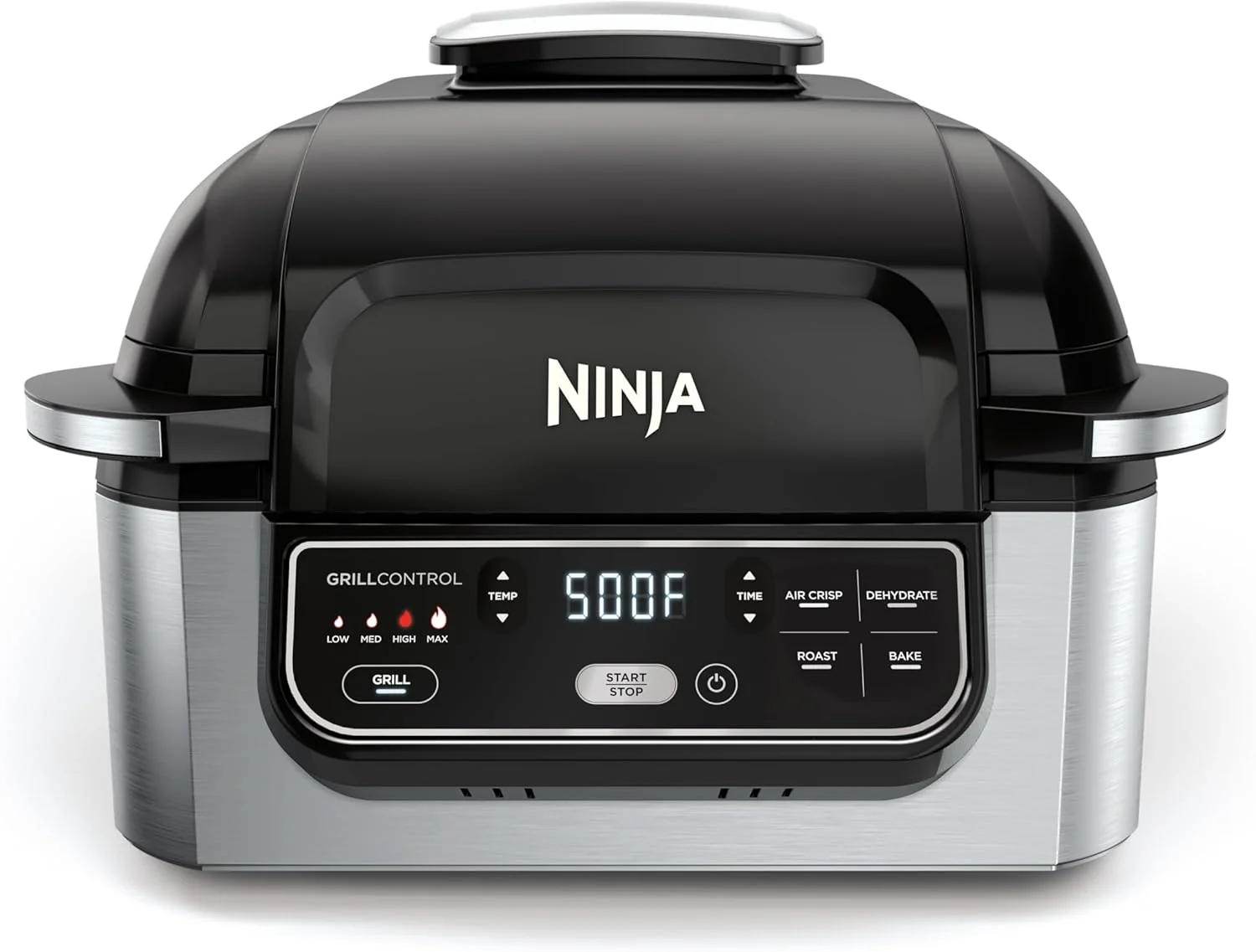 Ninja | Indoor Grill | Foodi | 5-in-1 (Grill, Air Fry, Roast, Bake, and Dehydrate | Fits up to 3lb Roast | Smoke Control System and Dishwasher Safe Parts| Black/Grey | AG301