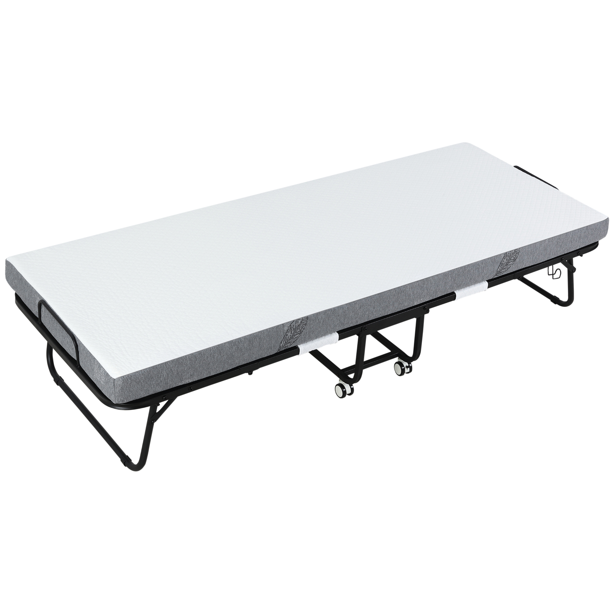 HOMCOM Opklapbaar bed 1 persoons met wielen verstelbaar, tot 150 kg, wit + zwart, 200 x 75 x 42,5 cm | Aosom.nl