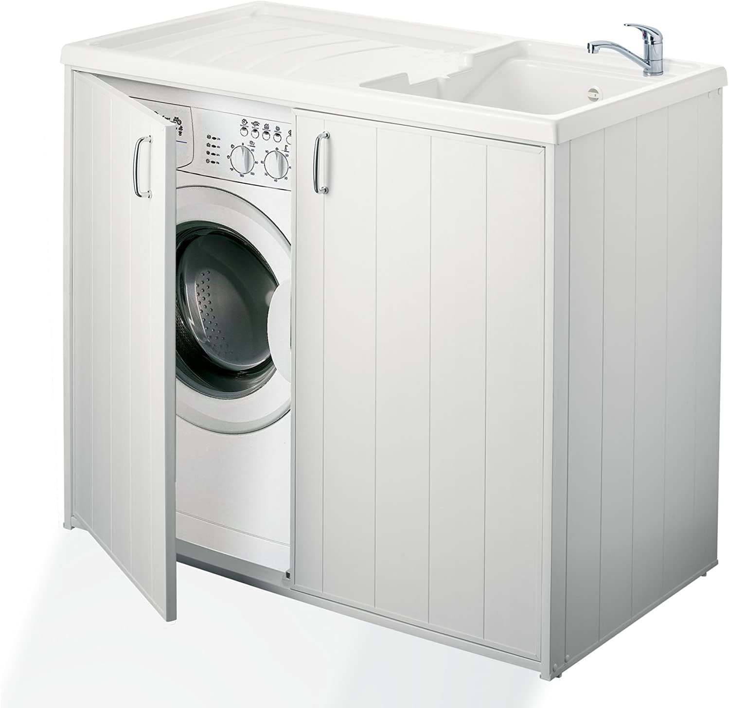 Negrari 5008PAM Mueble Cubre Lavadora y Lavabo Reversible, Resina para Exterior, PVC, Color Blanco, M, 14000 Unidades