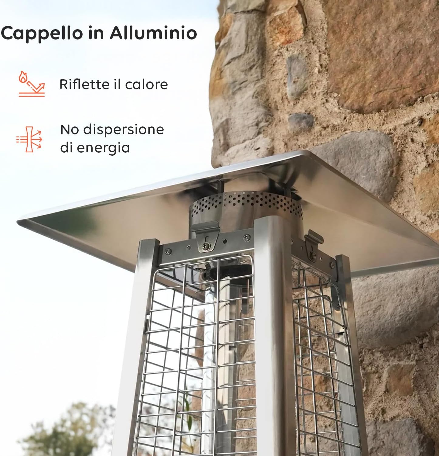 Wintem - Stufa a Gas da Esterno Aura a Piramide Grigia 12kW con Accensione Piezoelettrica e Termostato Regolabile per Terrazze e Giardini, Funzionamento con Bombola GPL o Butano, Design Moderno
