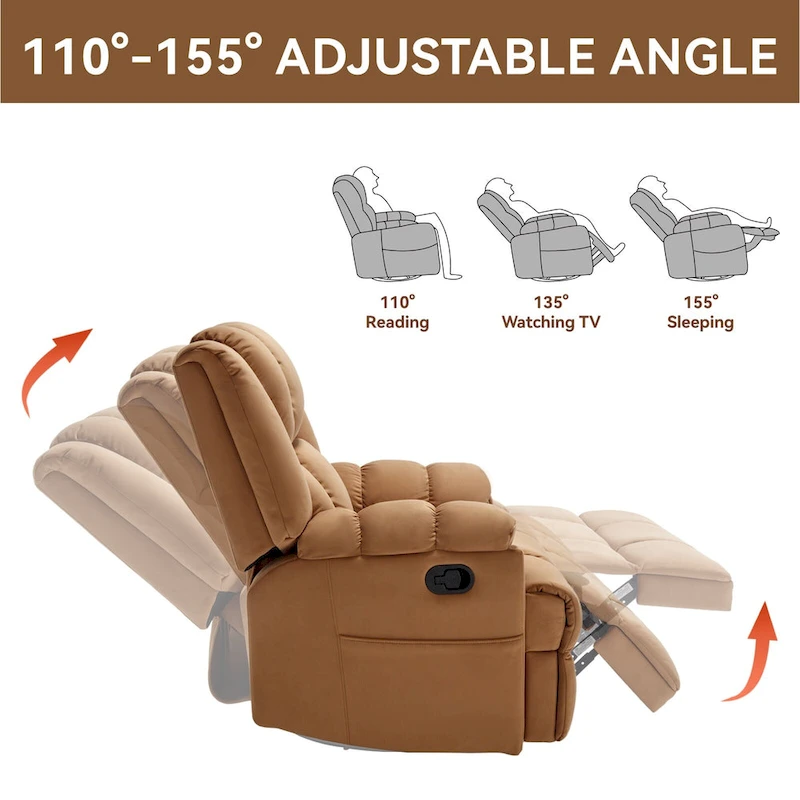 Lazy Boy Swivel Rocker Fabric Recliner Chair, Overstuffed Large Manual Recliner Glider with Pillow Top Arms and Cushion Back