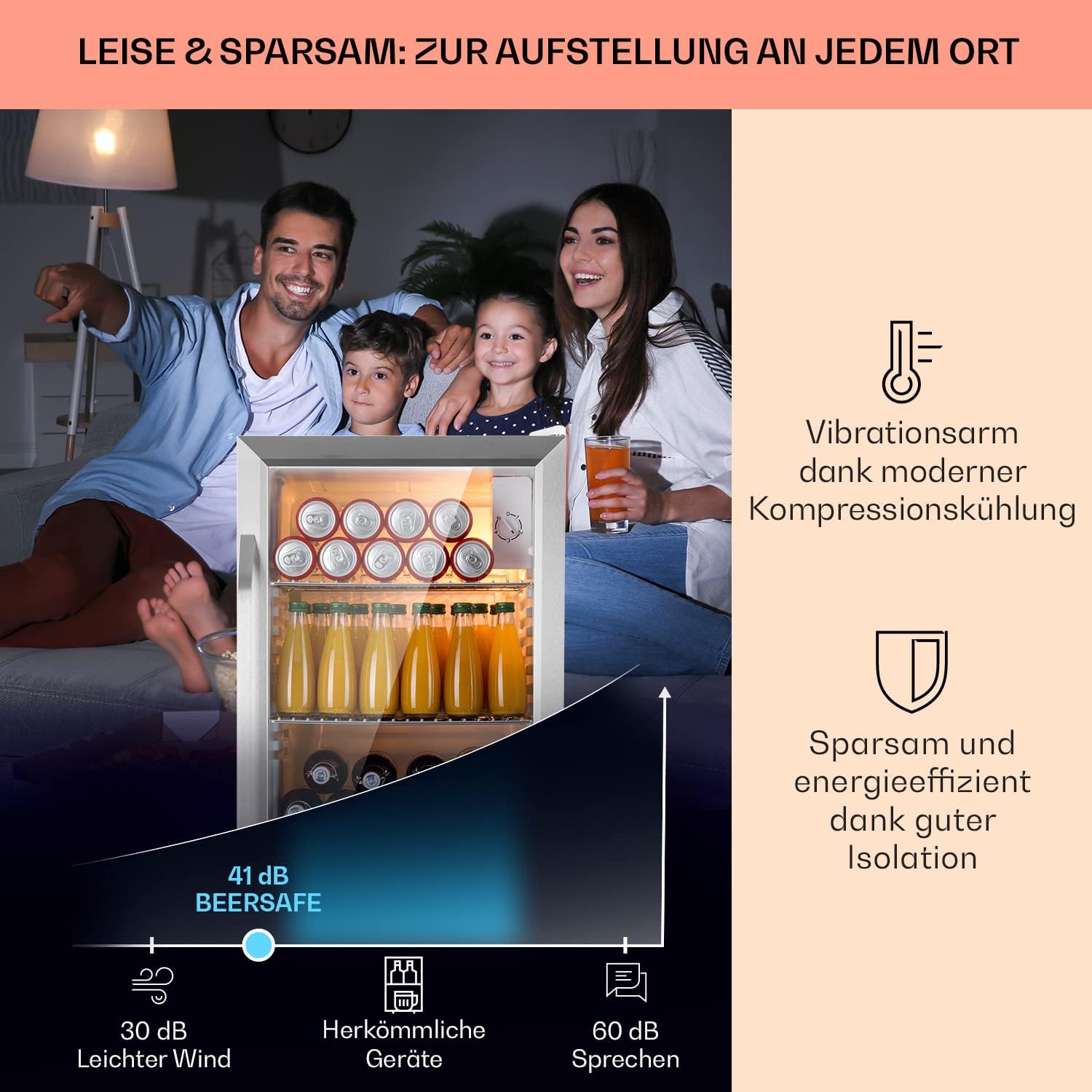 Klarstein Mini Kühlschrank mit Glastür für Zimmer, Getrnkekühlschrank mit Verstellbaren Ablagen, Kleiner 80 Liter, Indoor/Outdoor Kühlschrank Leise