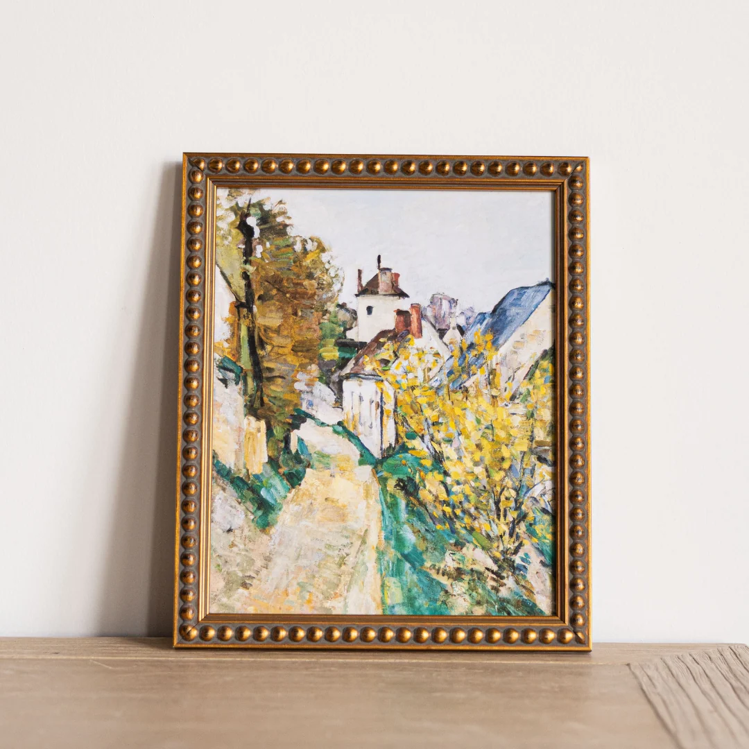 Vintage Watercolor Town Scene Framed Art