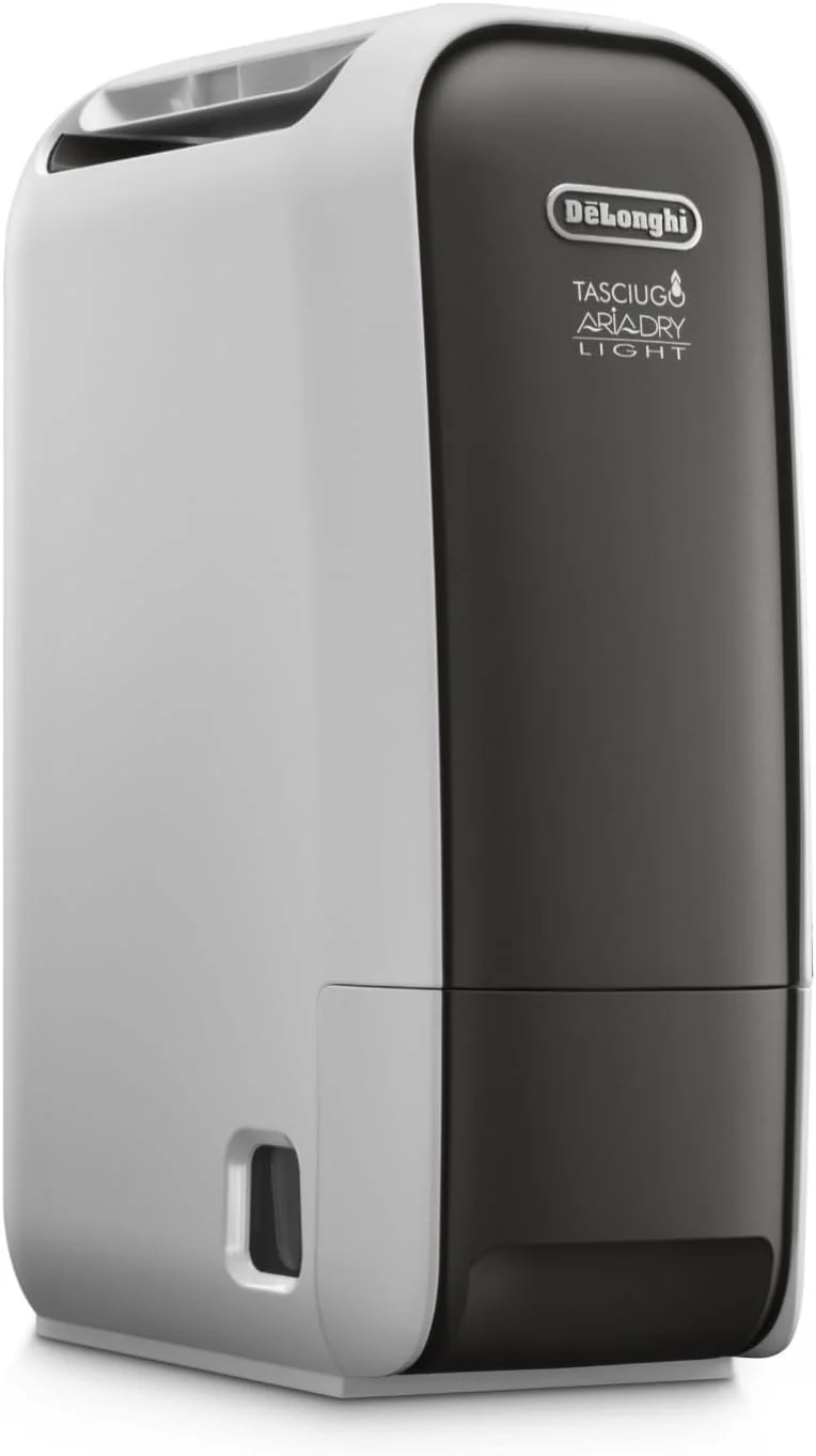 De'Longhi Tasciugo AriaDry Light – Portable Dehumidifier with Zeolite Technology and Ionizer, Removes up to 6 L/Day, Dry Clothes, Anti-Mould and Quiet, Swing and Timer Function, Grey (DNS65)
