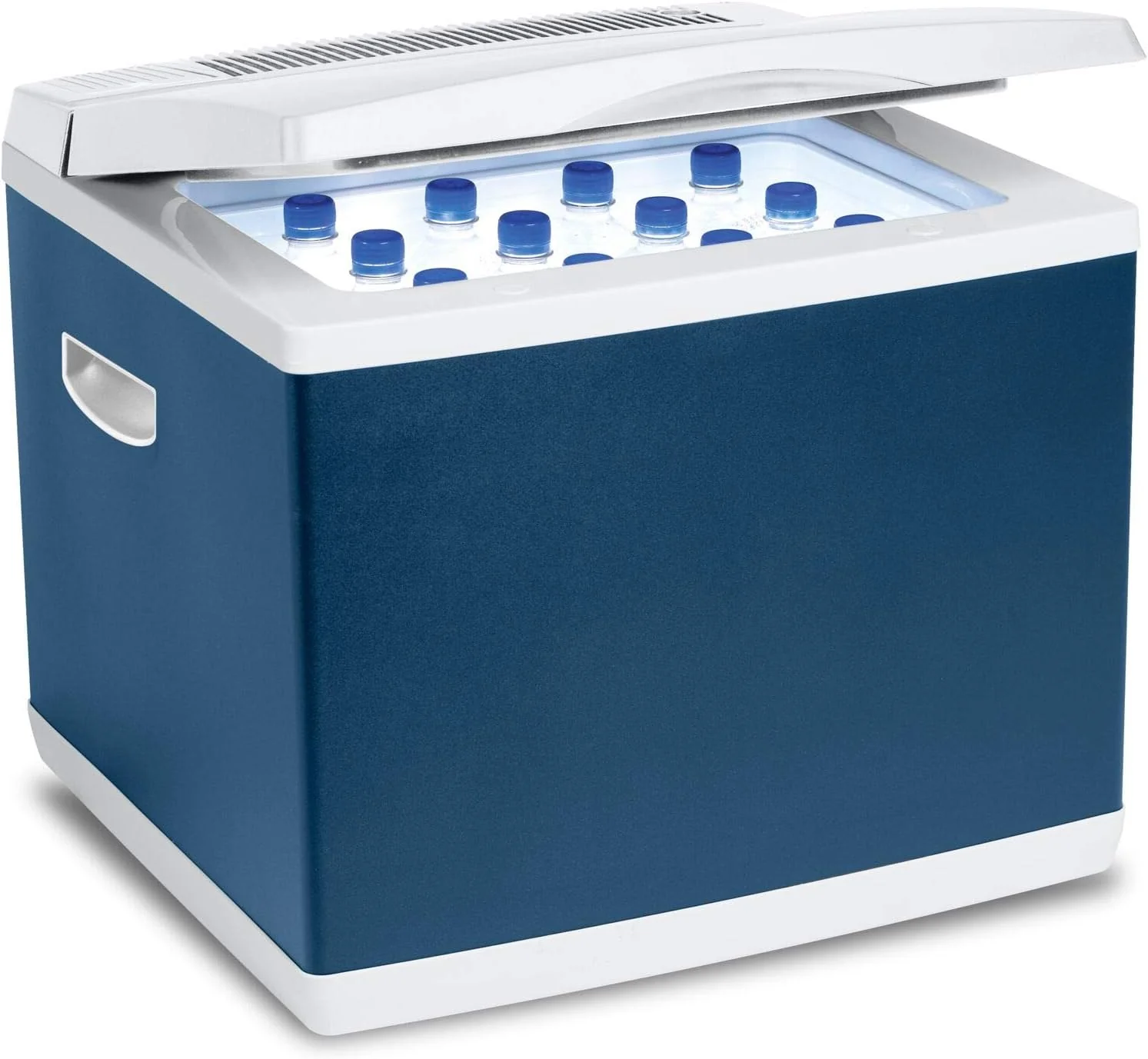 Mobicool MB40, hibrid, hordozható kompresszoros/termoelektromos hűtő-/fagyasztóláda, 38 literes, 12 V és 230 V, autóba, teherautóba, konnektorba, kék