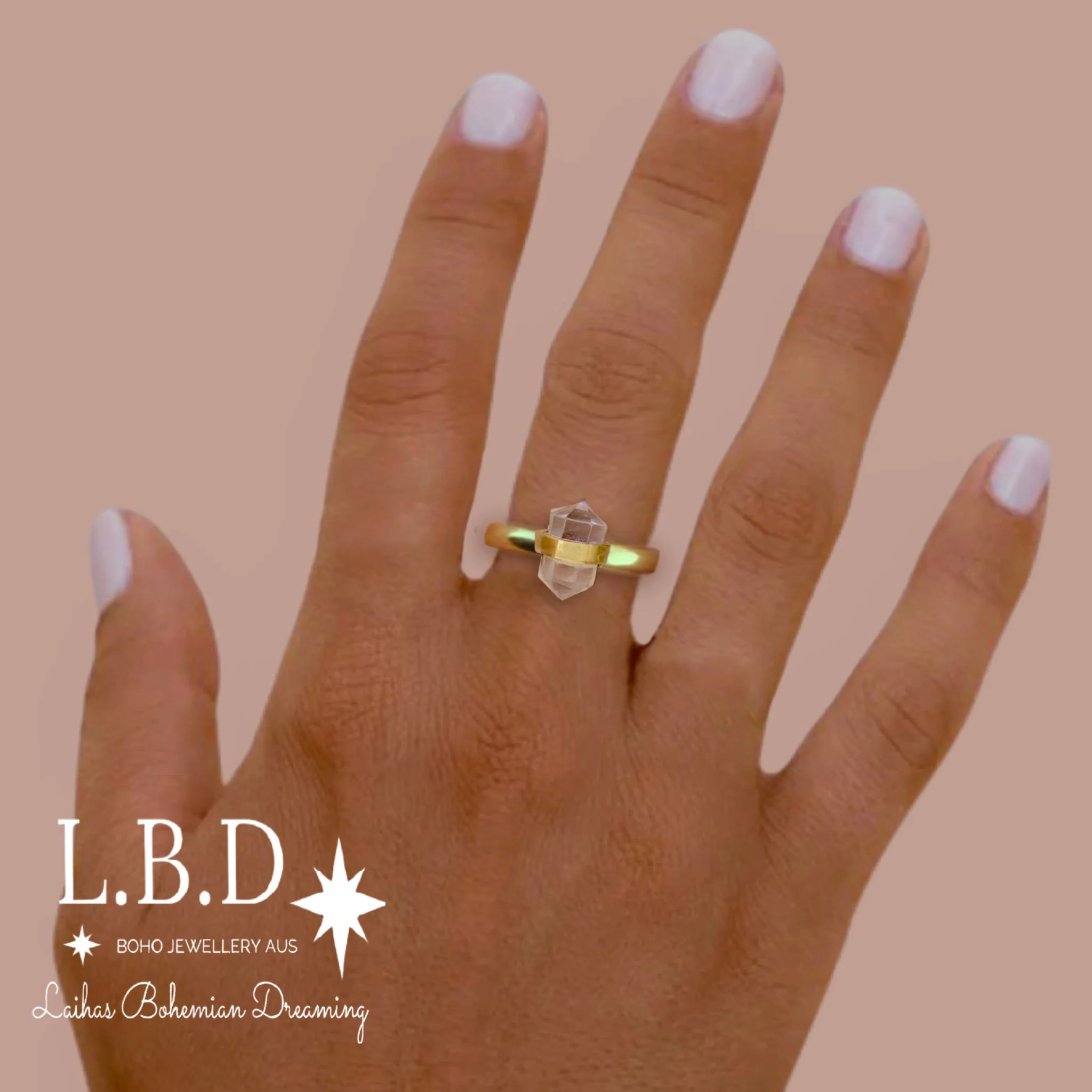 Laihas Gold Crystal Kindness Clear Quartz Ring