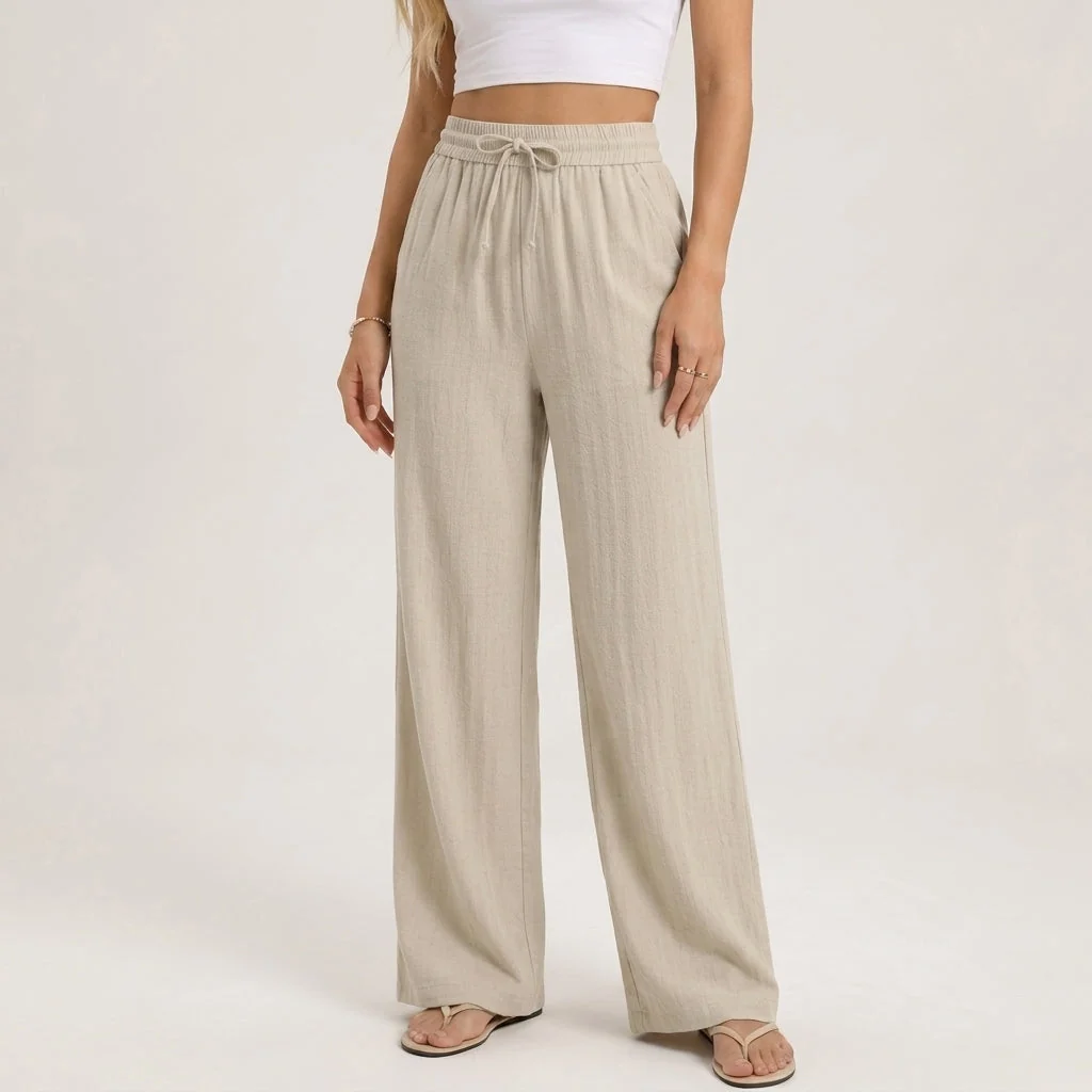 Women��s Wide-Leg Linen Pants Lightweight Breathable Comfort