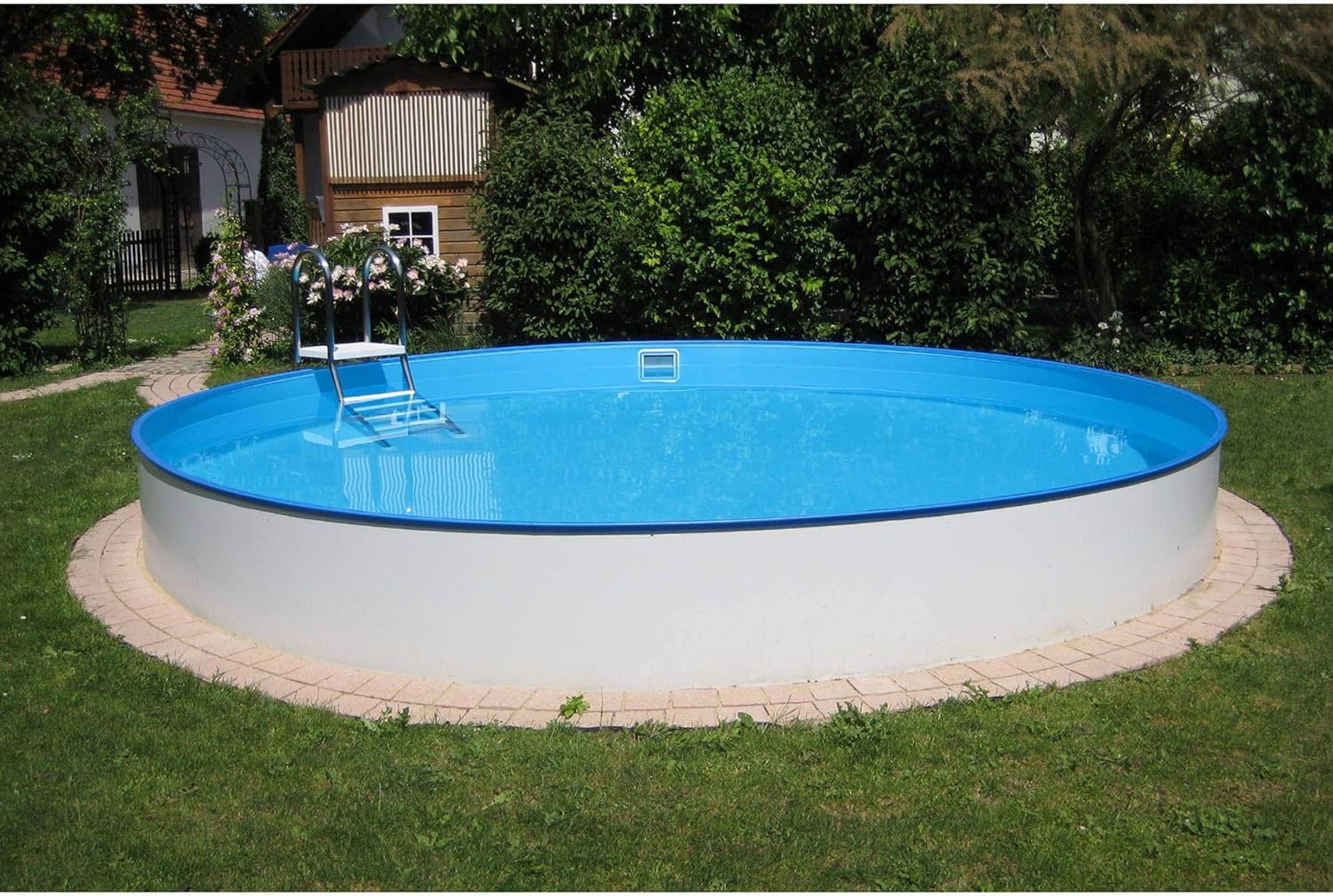 Planet Pool Stahlwandpool Set rund Bologna 200x120 cm, Stahl 0,6 mm weiß, Folie 0,6 mm blau, Einhängebiese