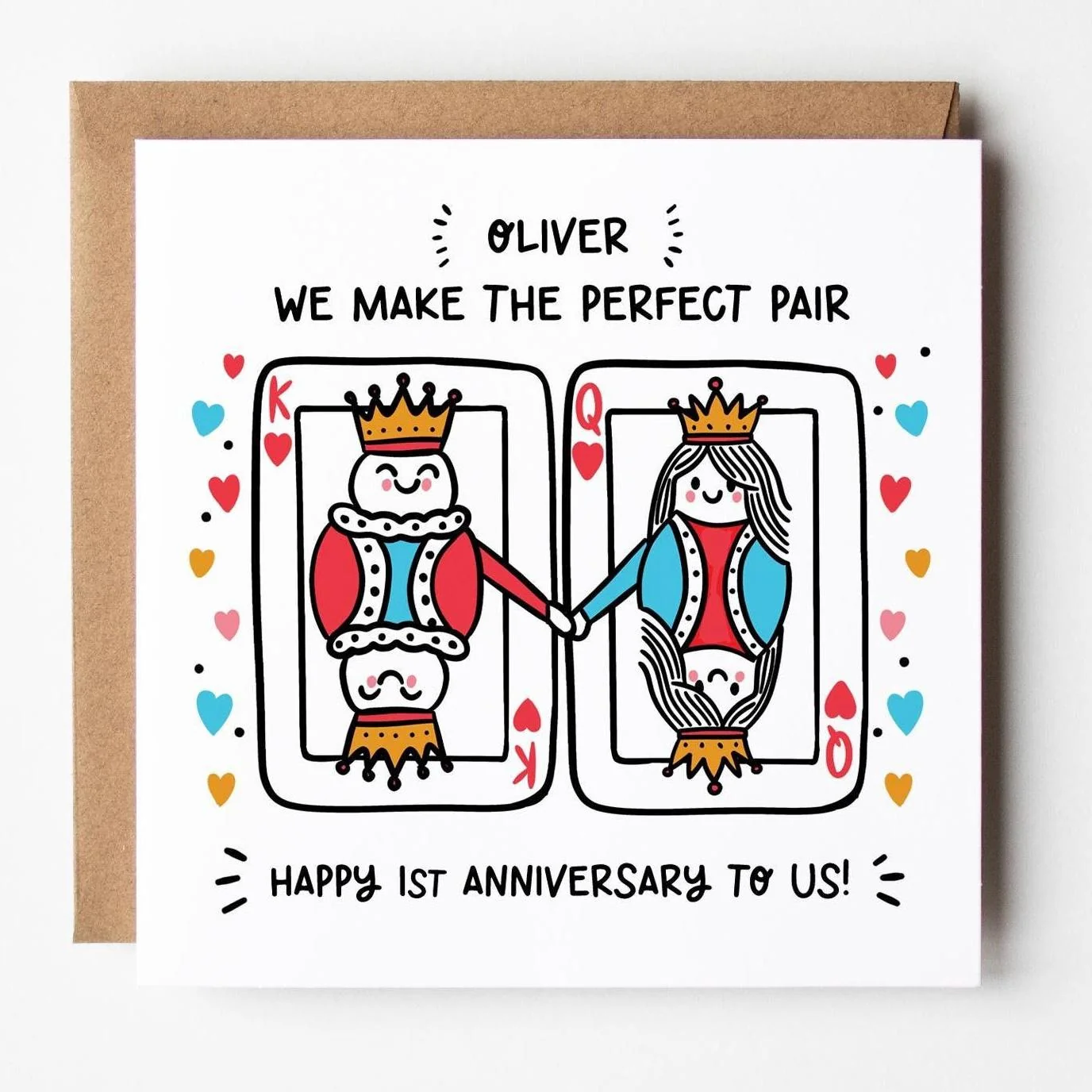 Husband 1st Anniversary Card: Personalised with Kraft envelope