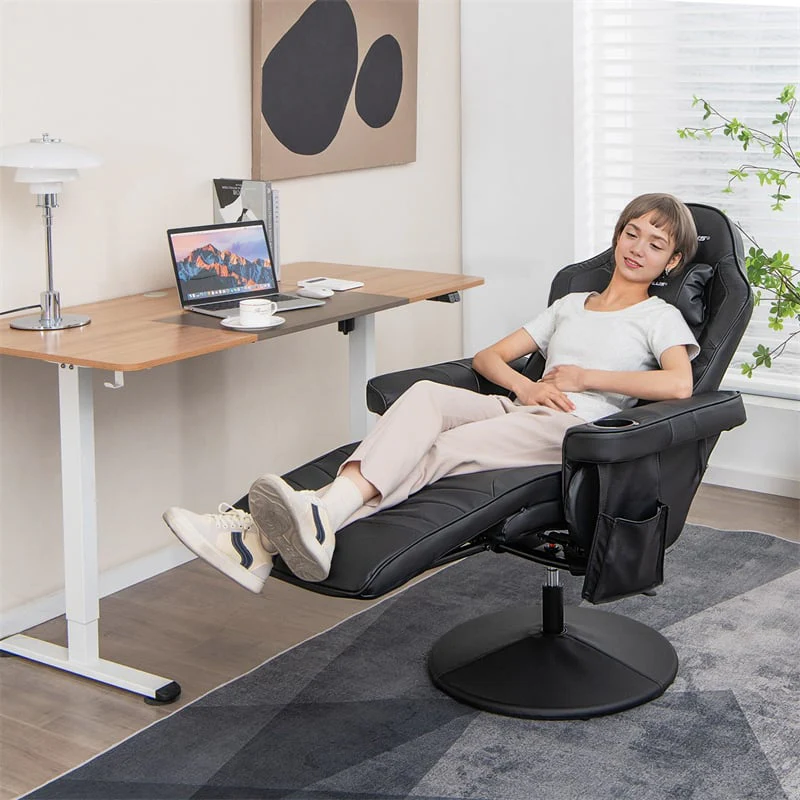 Ergonomic Gaming Recliner Chair with Massage, Retractable Footrest & Cup Holder, Height Adjustable Racing Style Swivel Video Game Chair