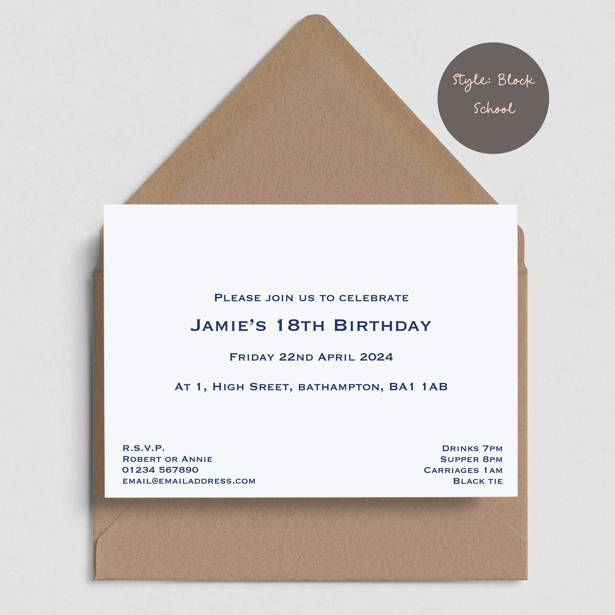 Formal Invitations Printed to Order - Personalised Traditional Invitations