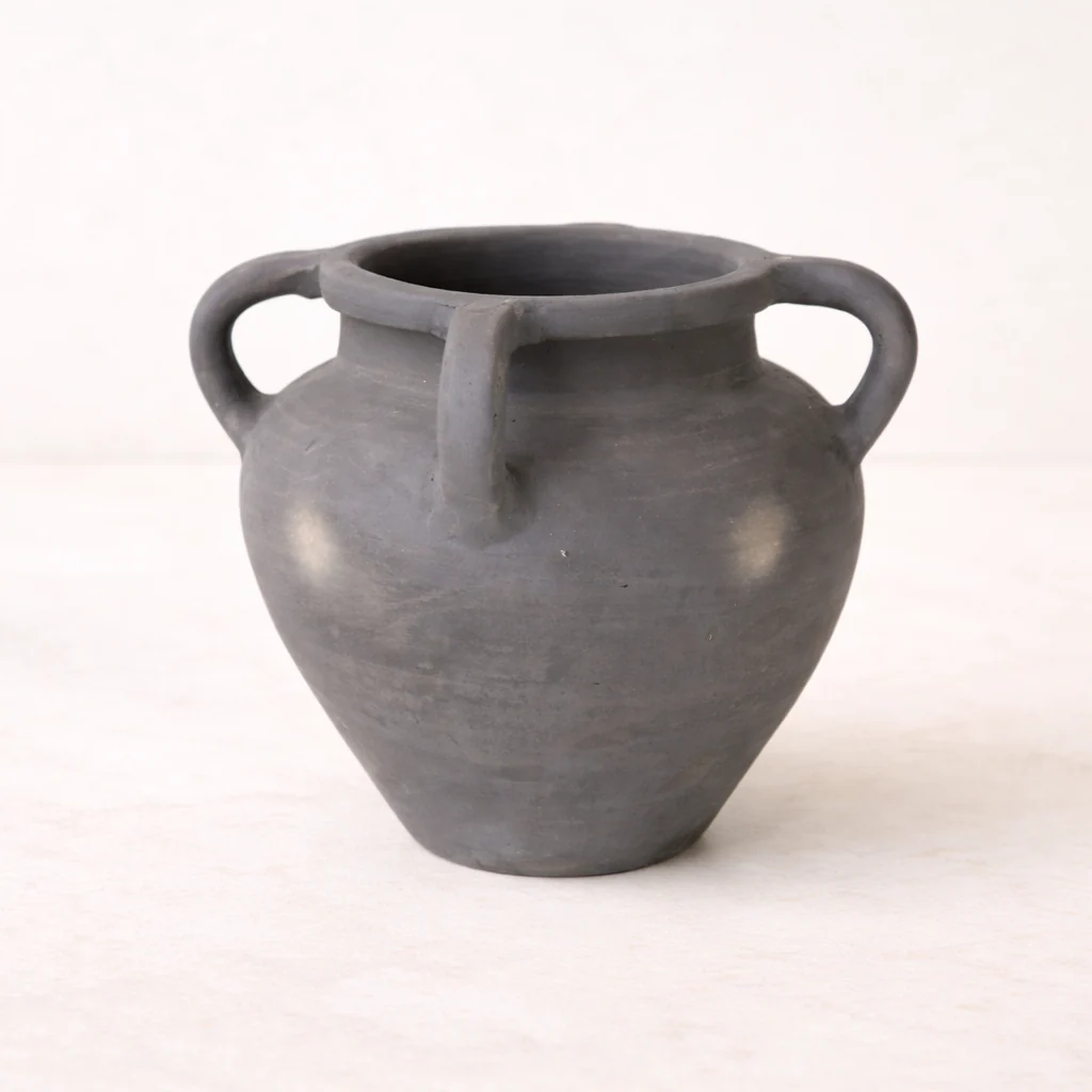 Terracotta 4 Handle Black Vase