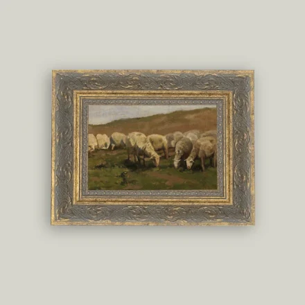 Sheep Landscape Framed Antique Inspired Art