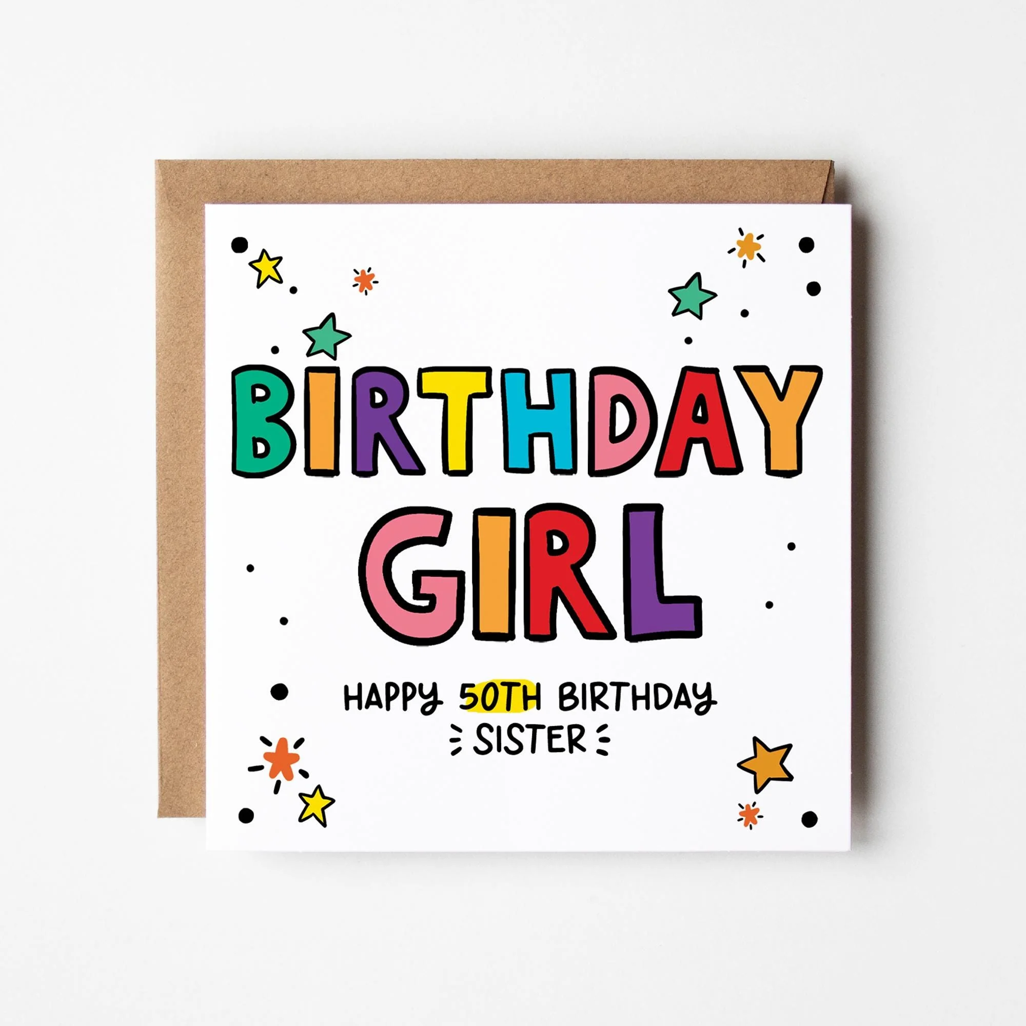 Personalised Birthday Girl Card: Add Age and Name, Kraft Envelope