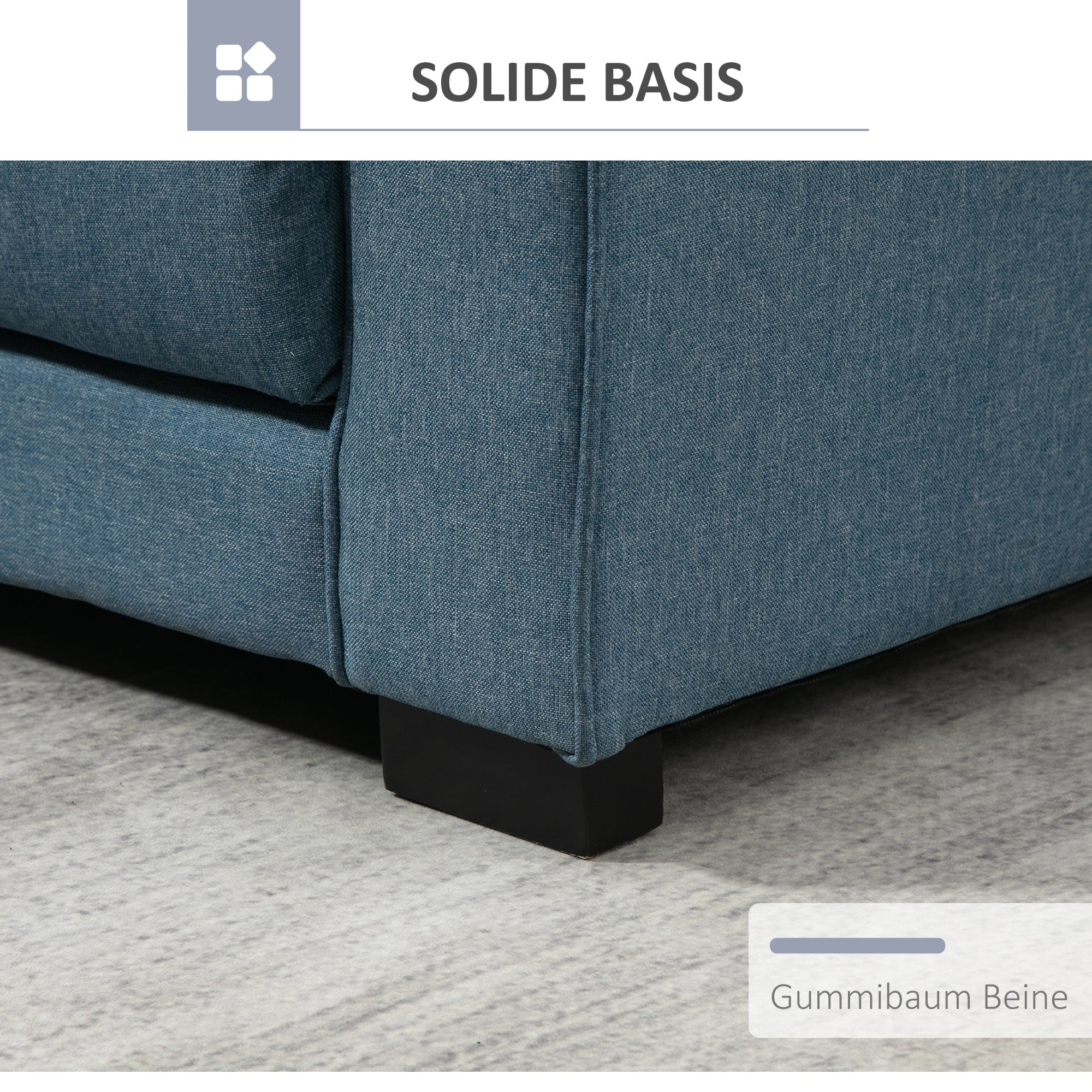 HOMCOM slaapbank, opklapbare sofa 2-zits, stoffen slaapbank, sofa met slaapfunctie, linnen touch, rubber hout, blauw, 147.5 x 75 x 85 cm