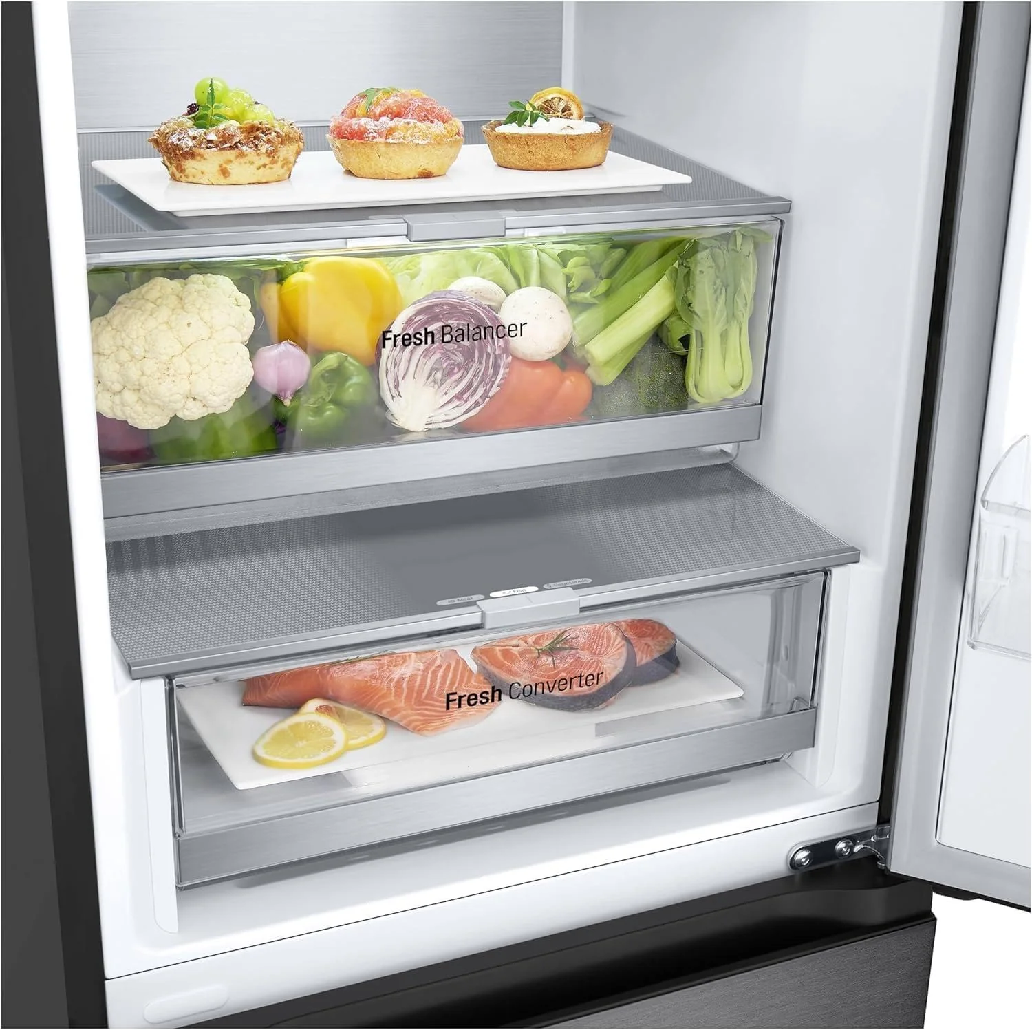 LG GBV22NCCEP Kühl-/Gefrierkombination – Smart Inverter Compressor, Total No Frost, Modern Flat Door Design, Matt Schwarz Metallic, Energieeffizienz A