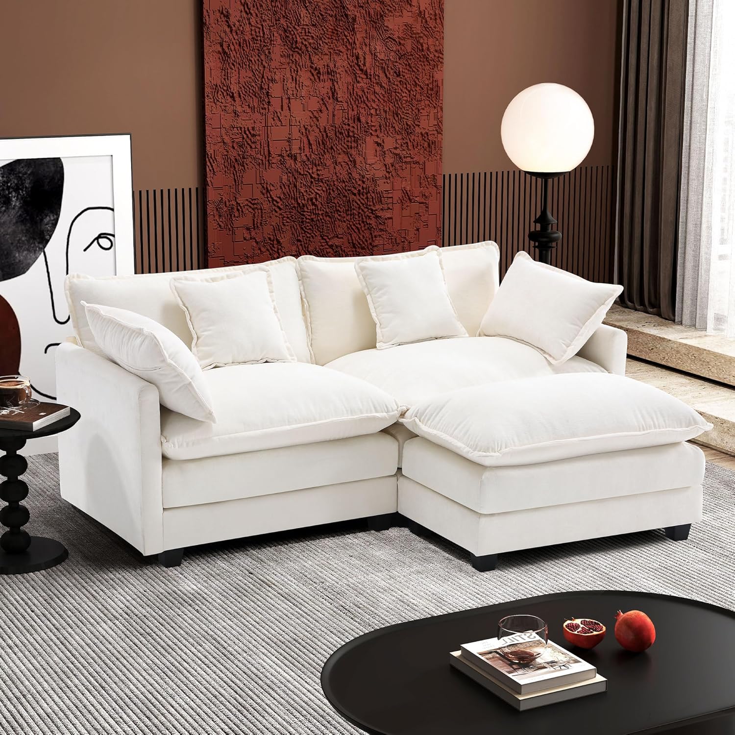 111.4 Inch L-Shaped Modern Sofa Modular Cloud Sofa Ottoman 4-Seater Chenille Deep Seat Sofa