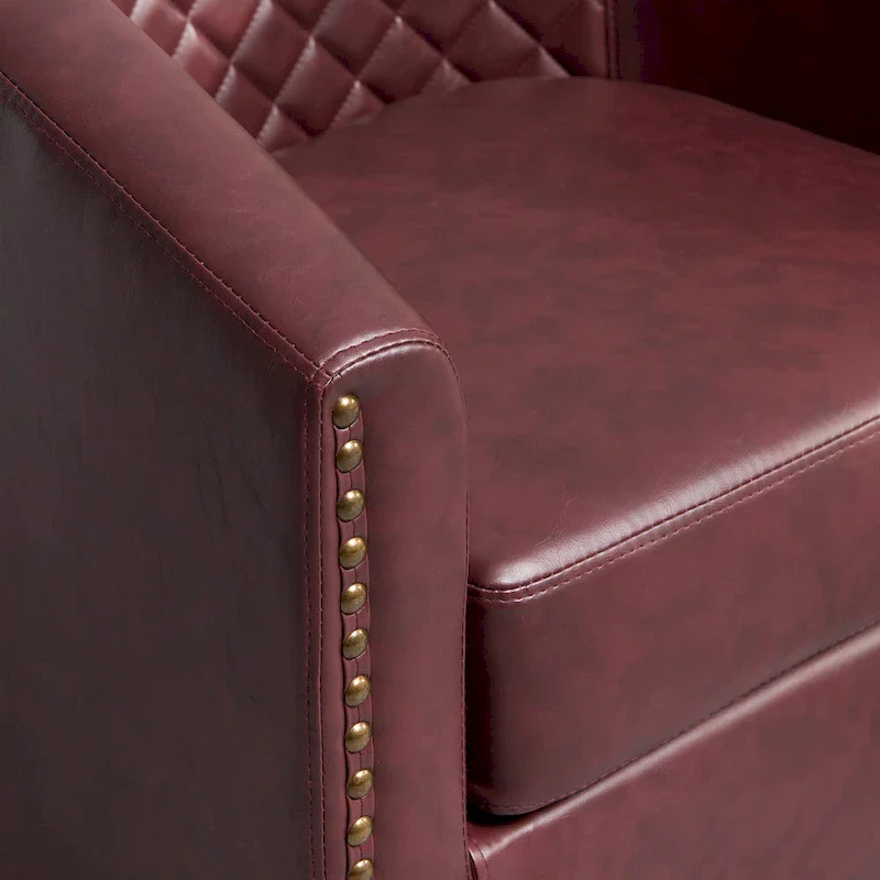 KINWELL 29 Wide Tufted PU Leather Swivel Barrel Chair