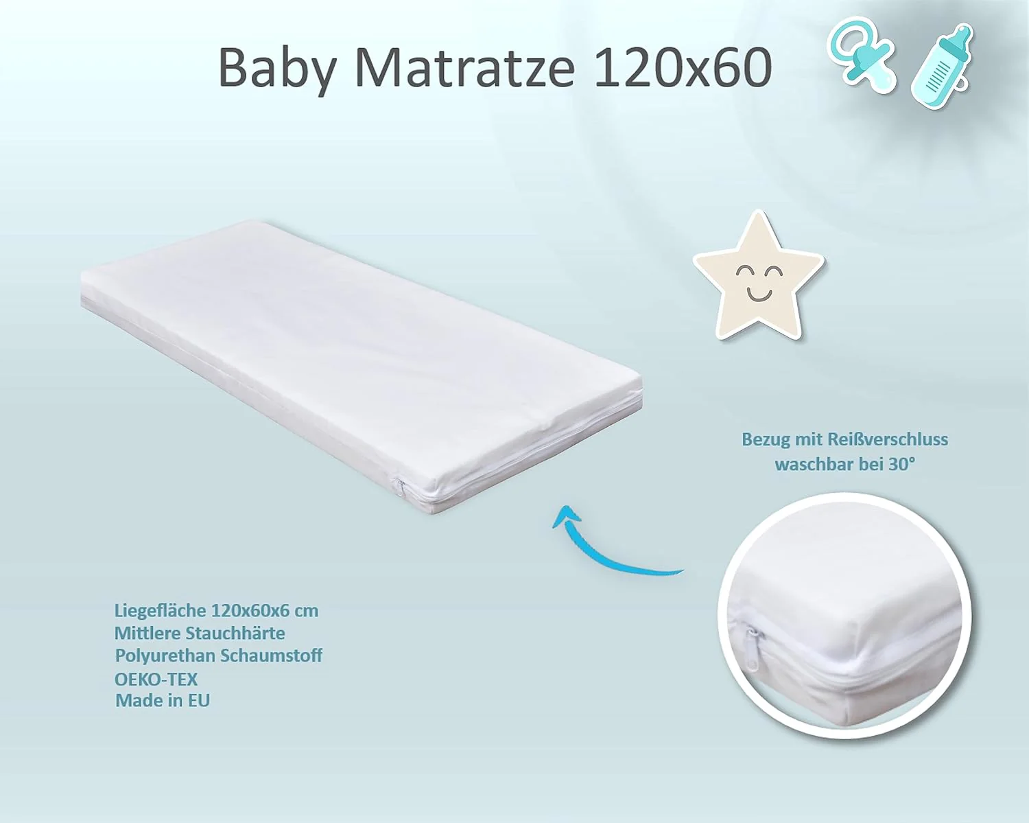Lettino Baby Delux 60x120 bianco trasformabile in lettino per bambini con cassetto materasso e dondolo con motivo orsetto