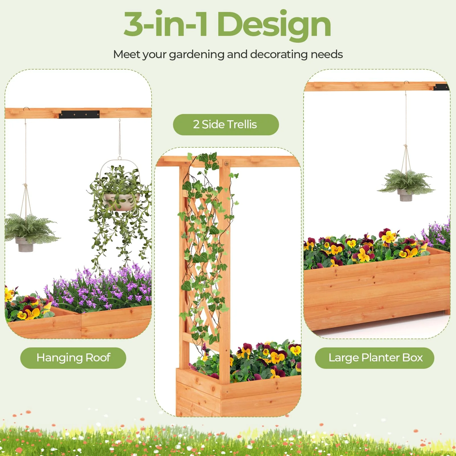 Raised Garden Bed with Trellis & Hanging Roof, 79