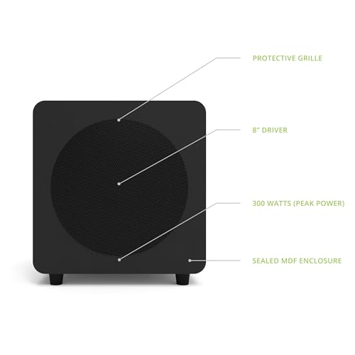 Kanto SUB8 Sealed Powered Subwoofer | 300W Peak Power | 8