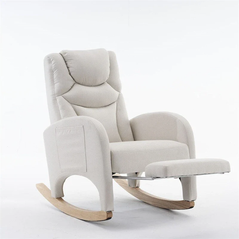Ergonomic Fabric Nursery Rocking Chair With Adjustable Footrest