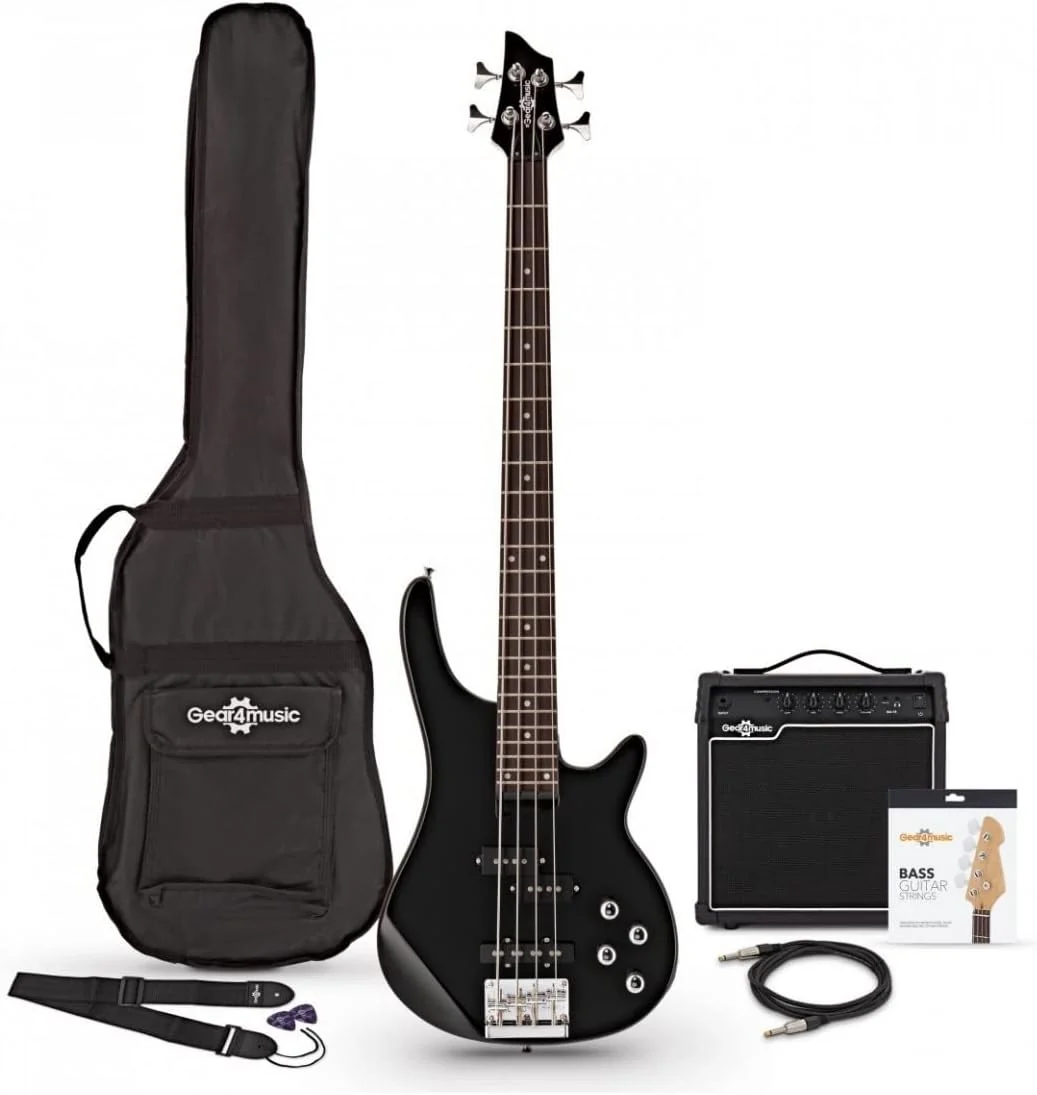 Bajo Eléctrico Con Amplificador De 15 W Chicago de Gear4music 4 Cuerdas Negro