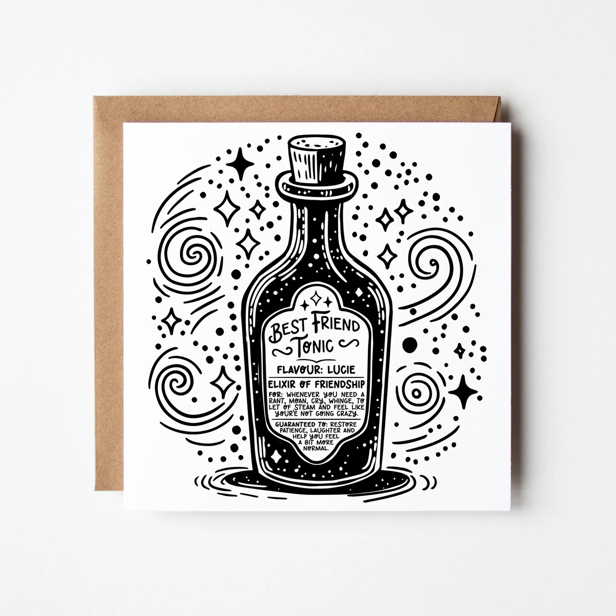 Best Friend Card, Birthday and Thank You Greeting With Kraft Envelope