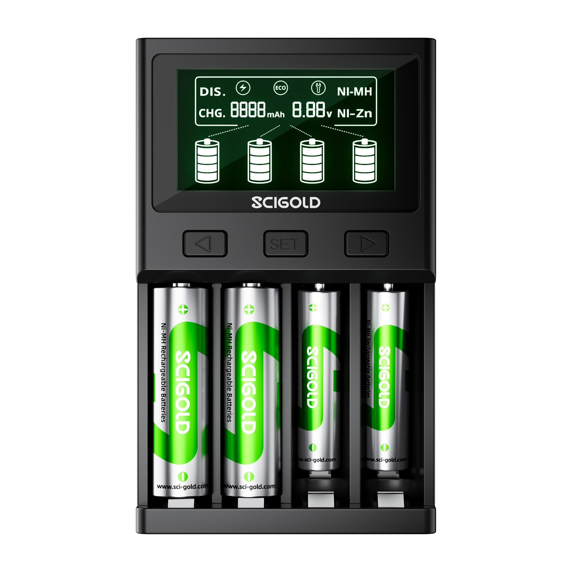 Scigold 4 Bay Ni-Zn/Ni-MH Battery Fast Smart Charger with LCD Display