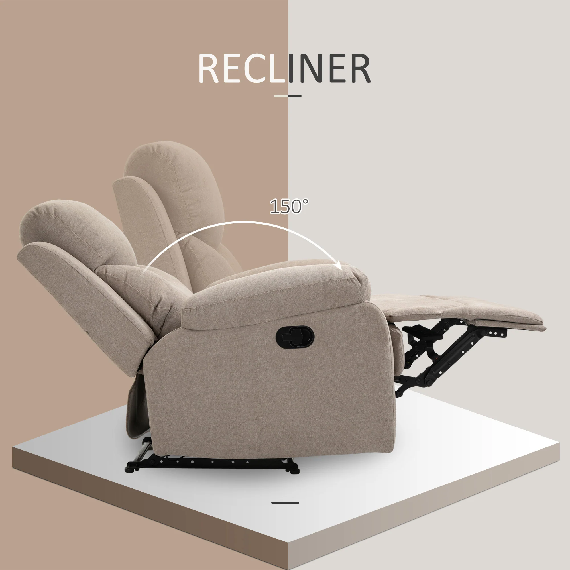 HOMCOM relaxfauteuil enkele sofa ligbed kantelbaar 150 ° TV-fauteuil linnen beige 97 x 96 x 105,5 cm