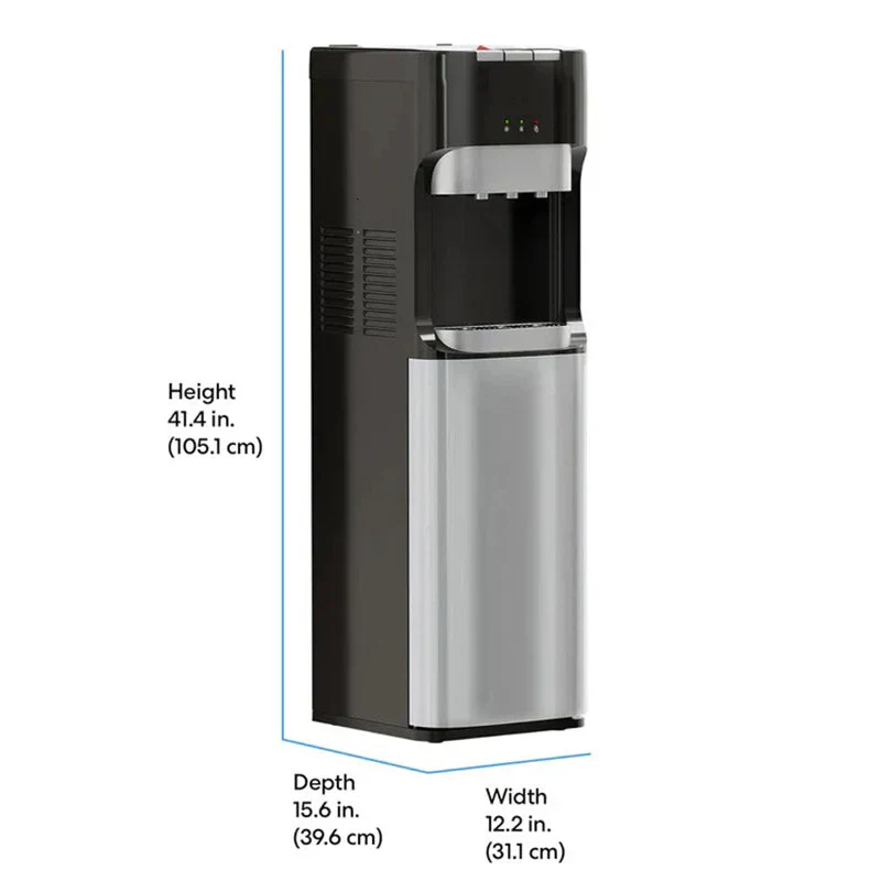 Bottom Loading Water Cooler Dispenser for 5 Gallon Bottles - 3 Temperatures with Hot, Room & Cold Spouts, Child Safety Lock, LED Display with Empty Bottle Alert, Stainless Steel