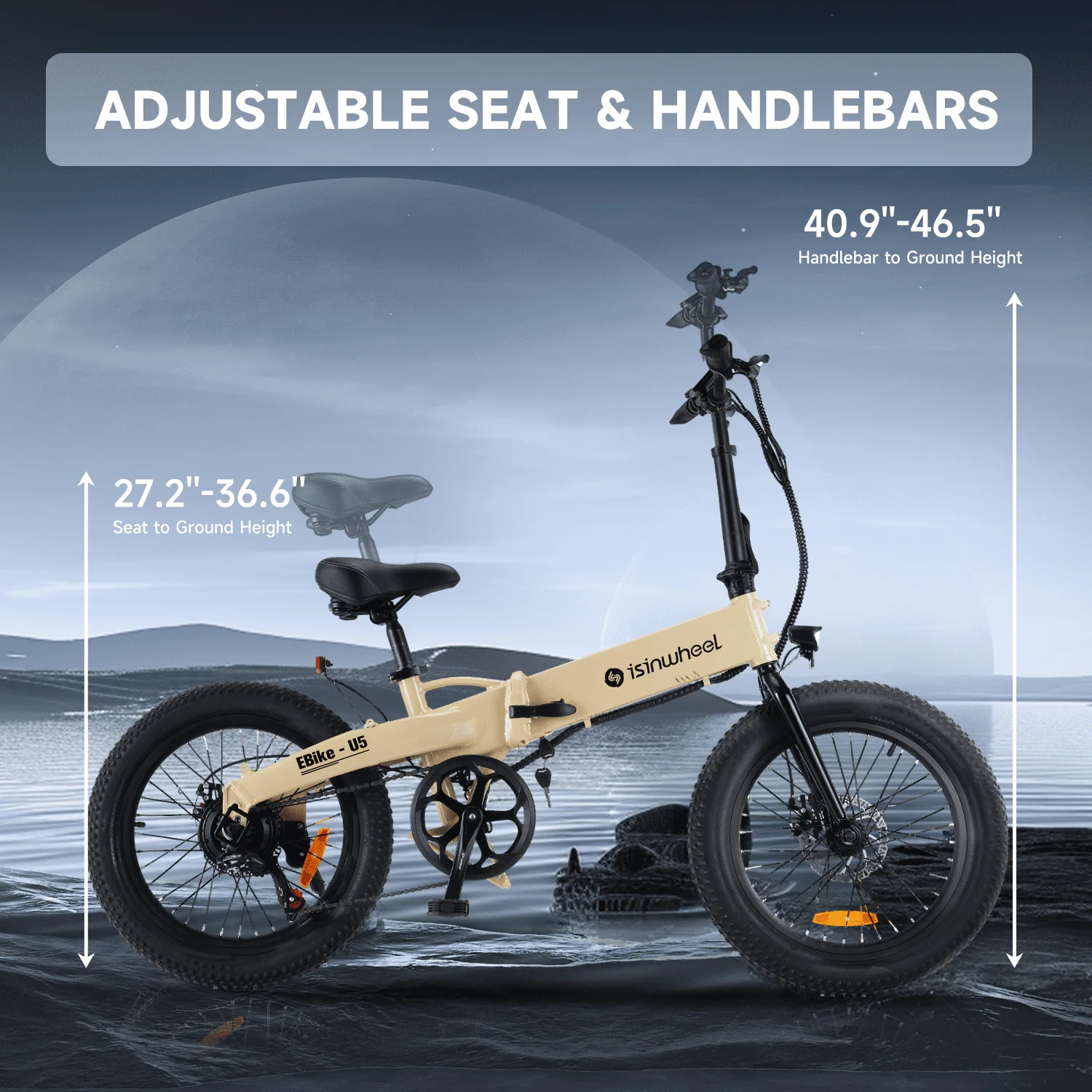 isinwheel U5-W Electric Bike Adult 500W 20MPH Max Range 45+ Mile E Bike 20