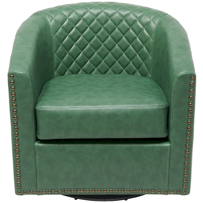 KINWELL 29 Wide Tufted PU Leather Swivel Barrel Chair