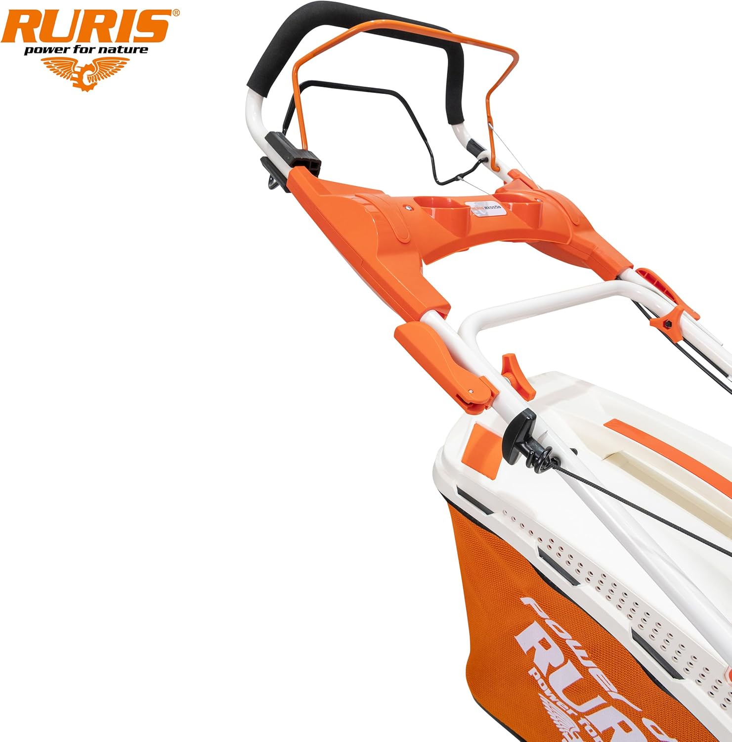 RURIS Power for Nature Tondeuse à Gazon Thermique RX555s Moteur Honda 5,2 CV, 202cc, 530mm, Sac 65l, propulsee Automatique, 5 in 1: Ramassage, Éjection Arrière et Latérale, Mulching, Nettoyage