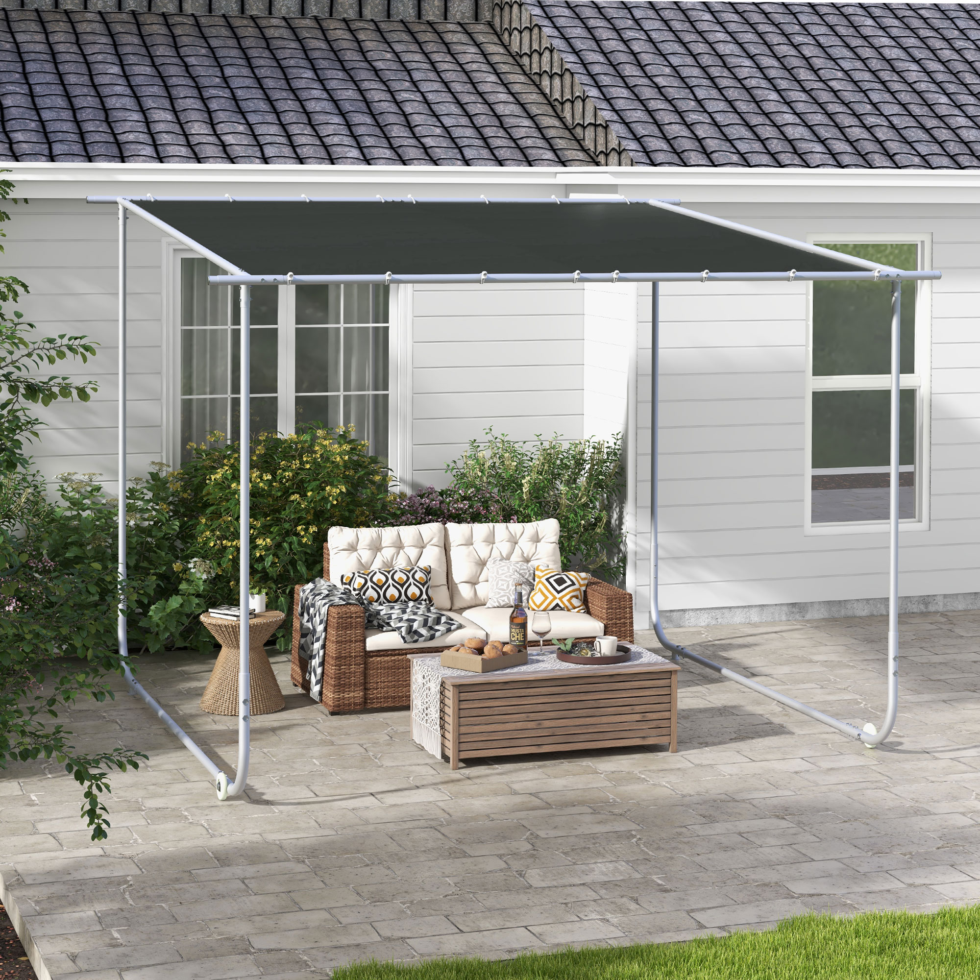 Mobiele Paviljoen met Wielen, Inclusief Zandzakken, Metalen Frame, 3x3m, Grijs