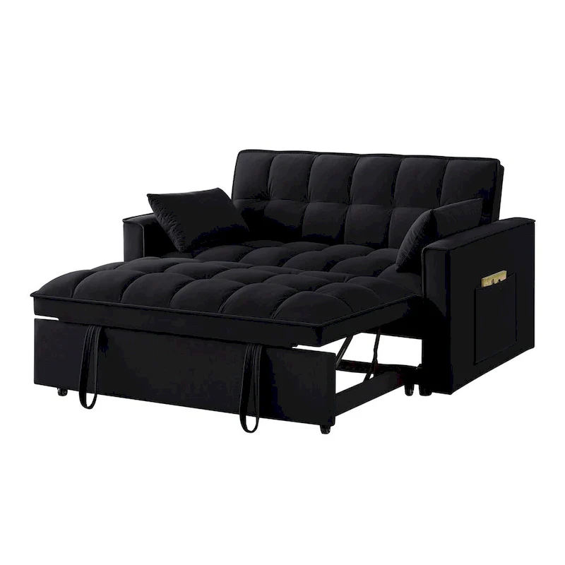 4-in-1 Pull-Out Sleeper Sofa Bed - Loveseat in Velvet -Convertible Couch Bed with Reclining Backrest,2 Side Pockets
