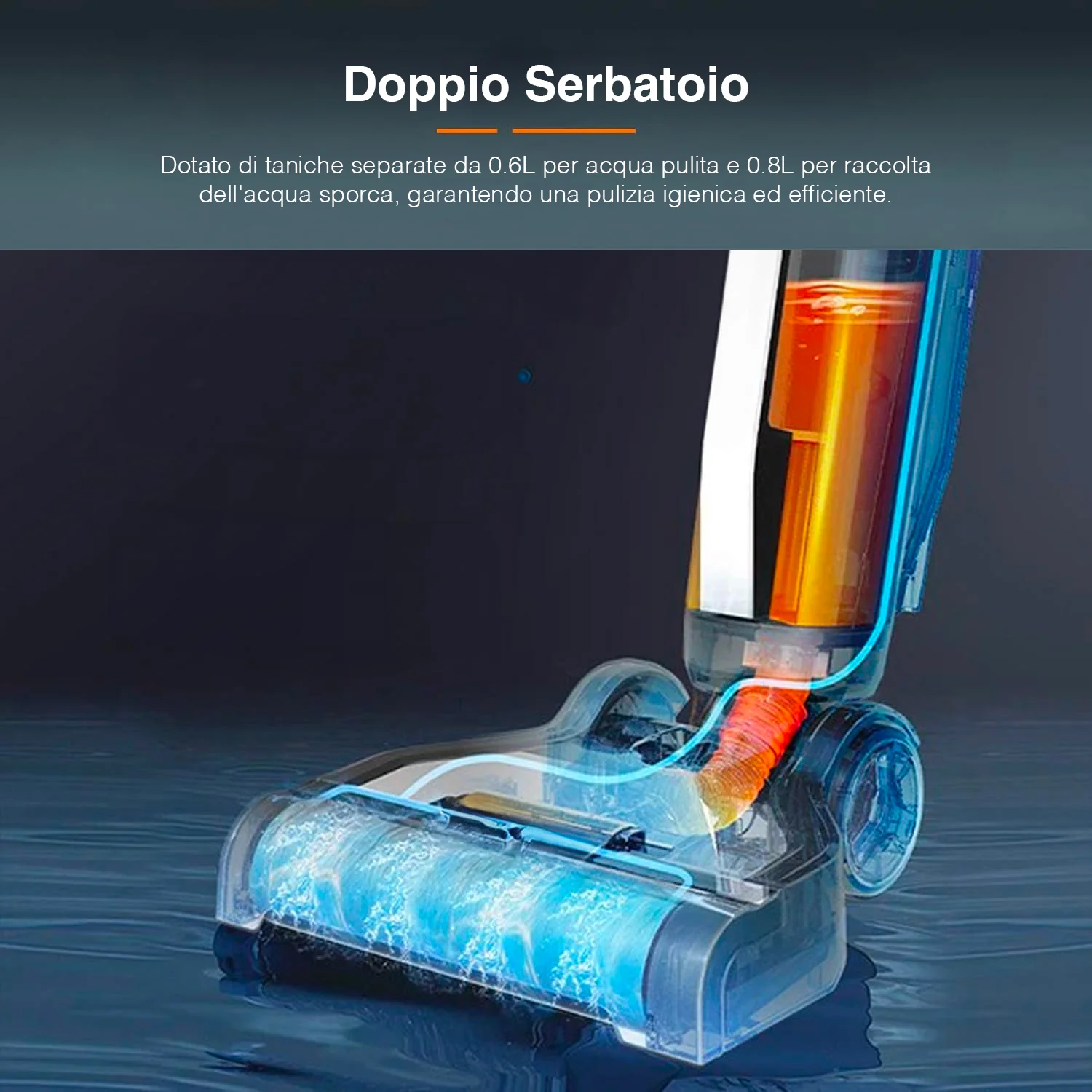 Scopa Elettrica Lava e Aspira Ricaricabile con Doppio Serbatoio 300W