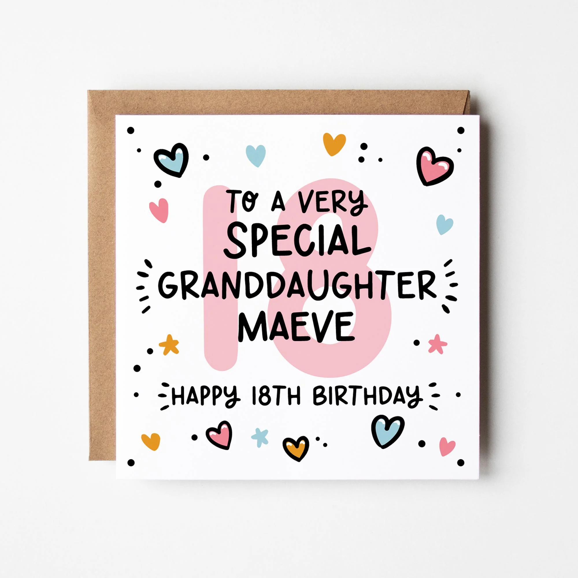 Personalised 18th Birthday Card for Granddaughter: with Kraft Envelope
